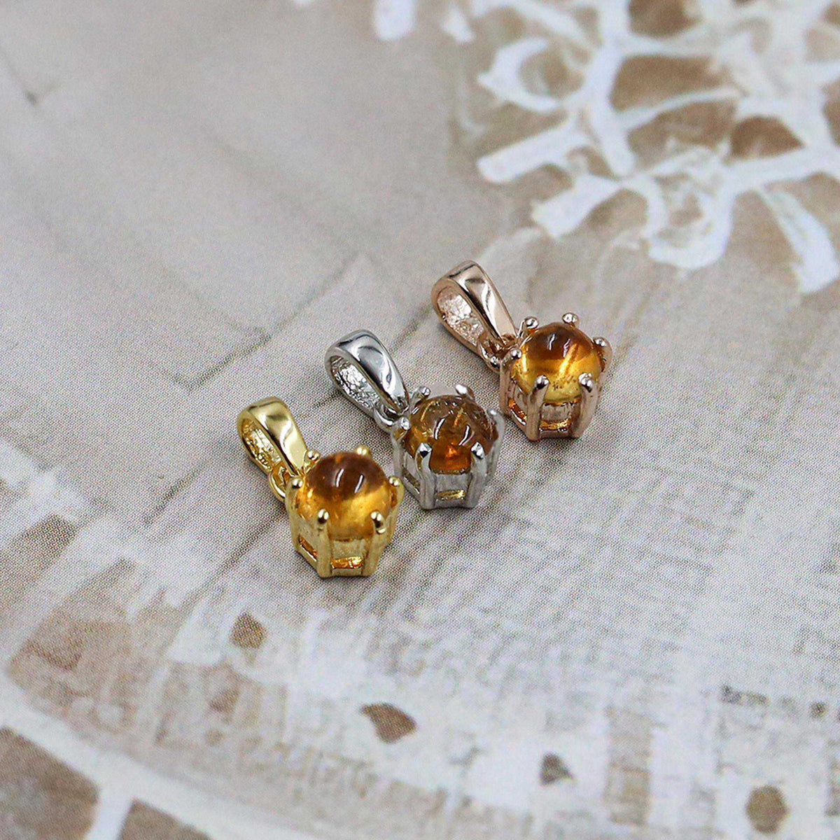 Natural Citrine Pendant: Round Cabochon, 925 Silver, Handmade