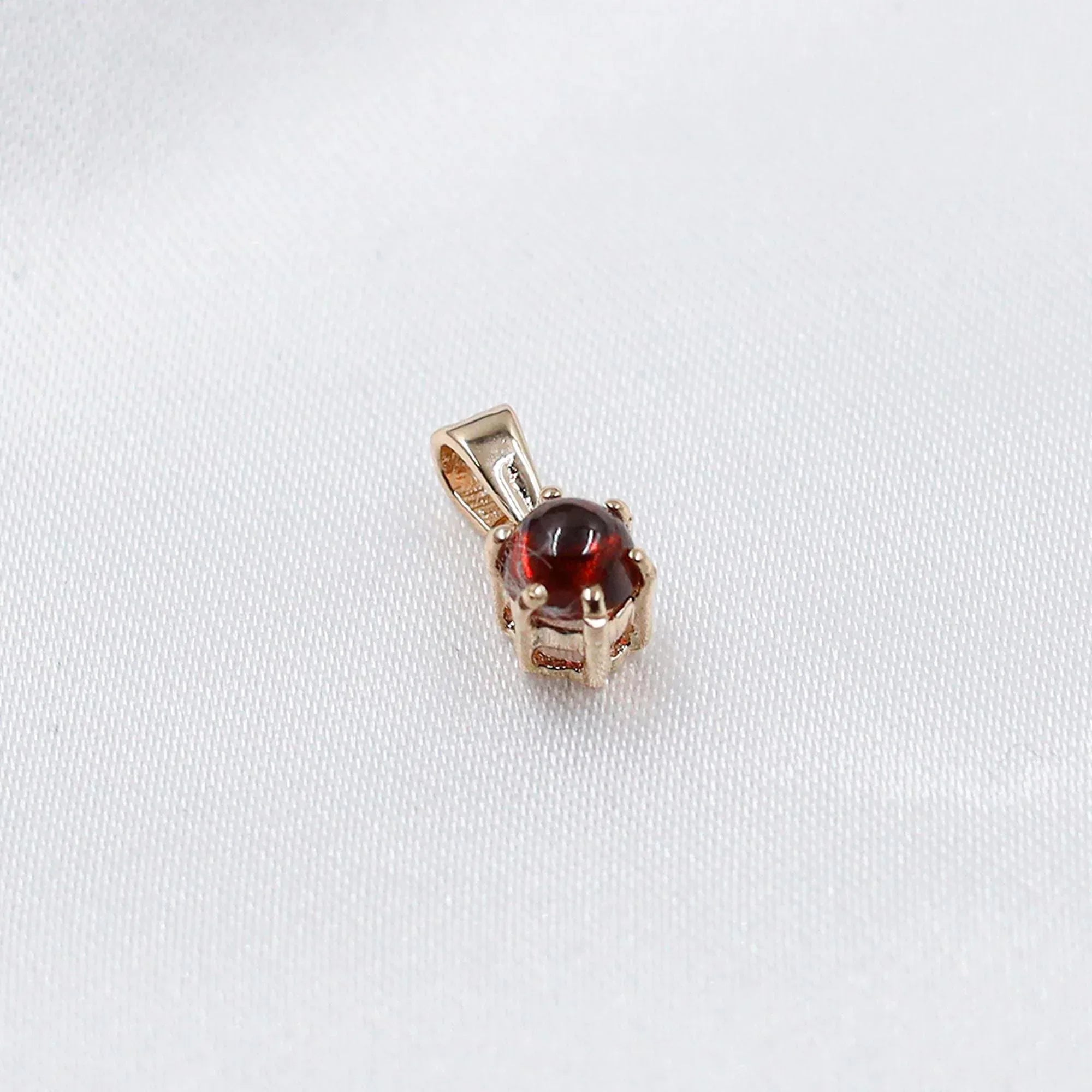Red Garnet Pendant: Round Cabochon, 925 Sterling Silver, Handmade