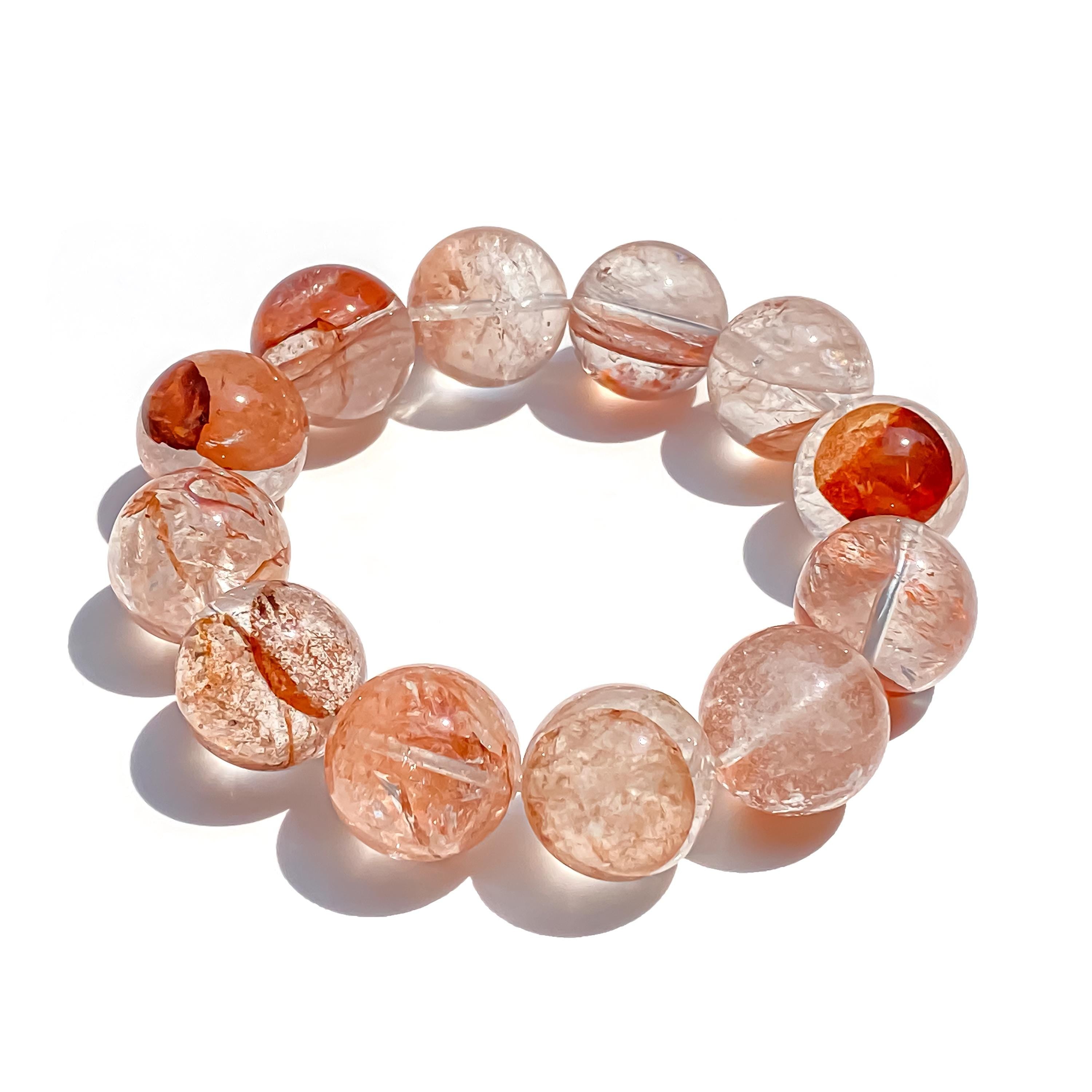 Himalayan Pink Quartz Crystal Bracelet: Natural Stone Beaded Jewelry