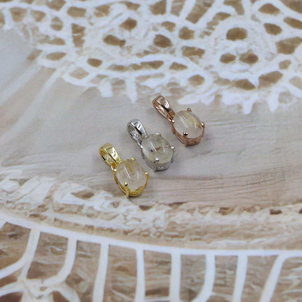 Golden Rutile Quartz 925 Sterling Silver Pendant - Oval Cabochon