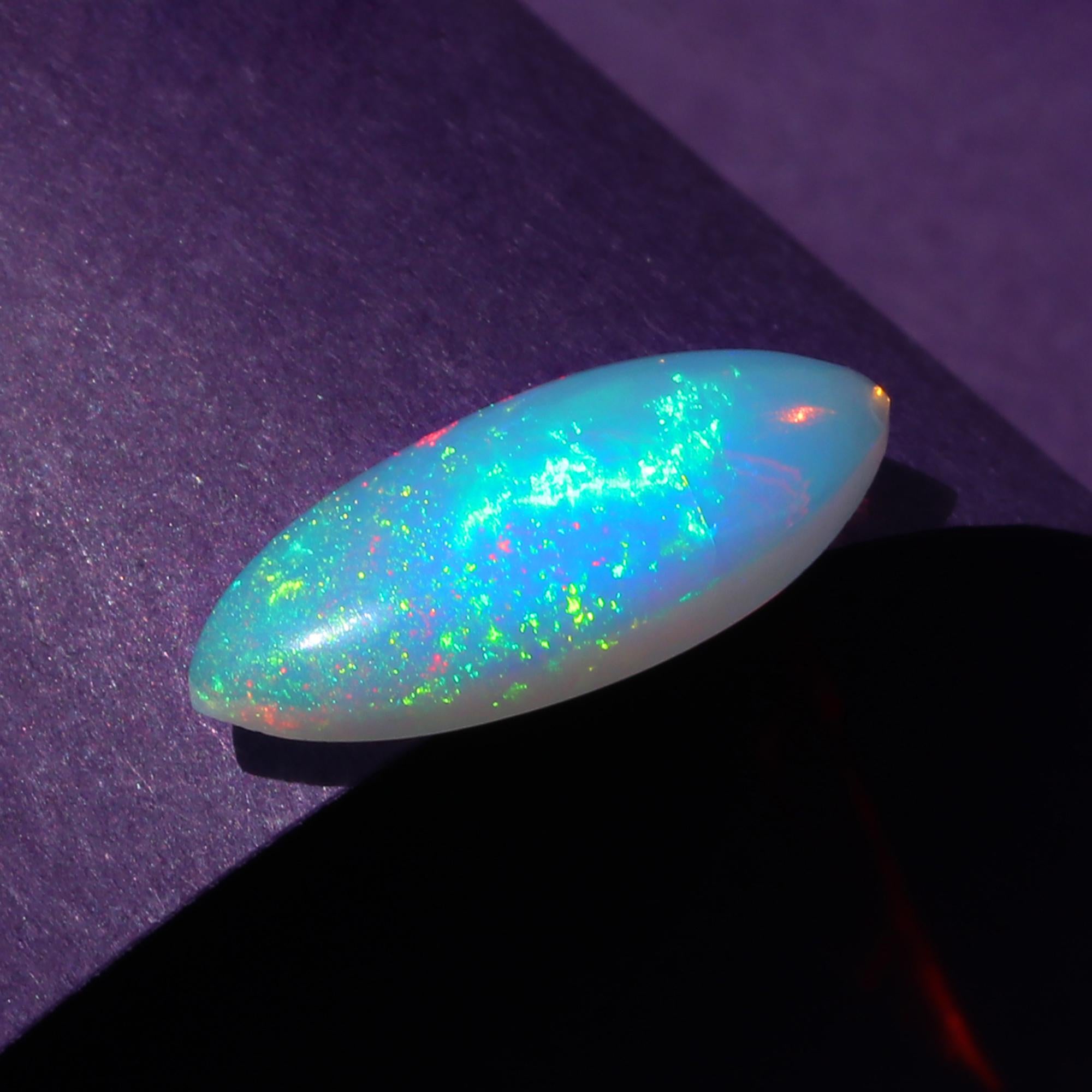 White Ethiopian Opal Gemstone: Marquise Fire Opal Cabochon, 2.45 Carat