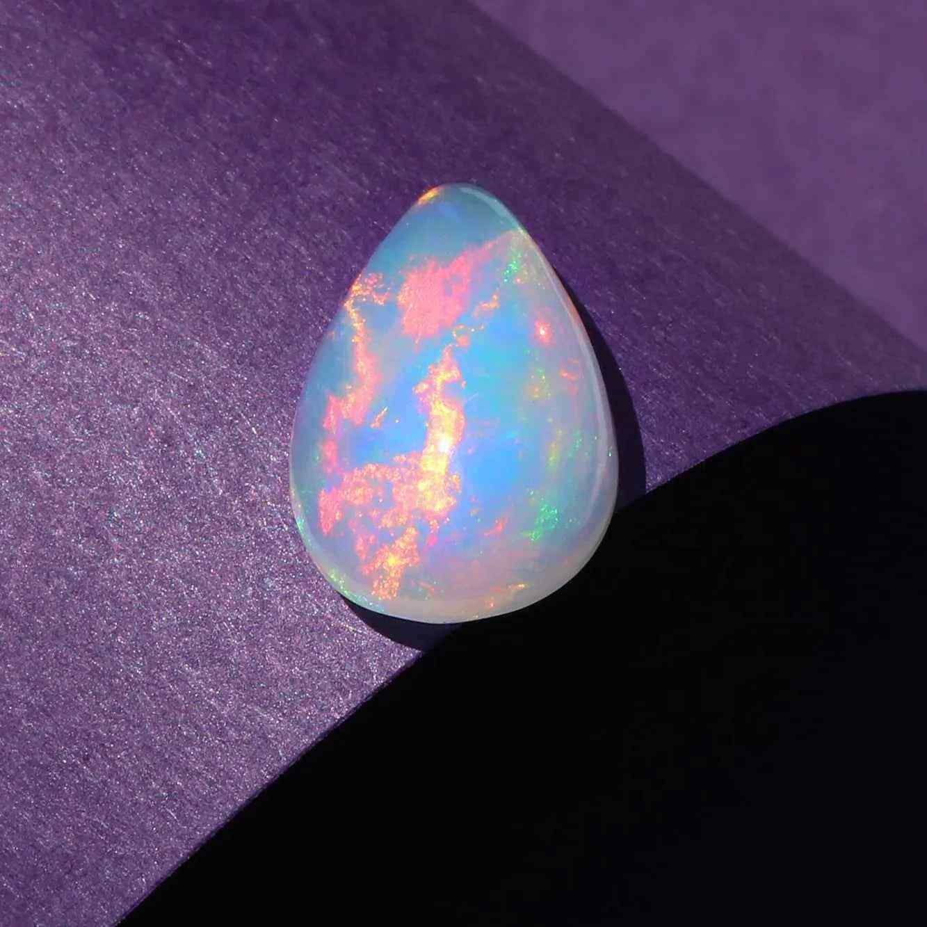 Ethiopian Fire Opal Pear Gemstone Cabochon 2.65 Carat Loose Gemstones