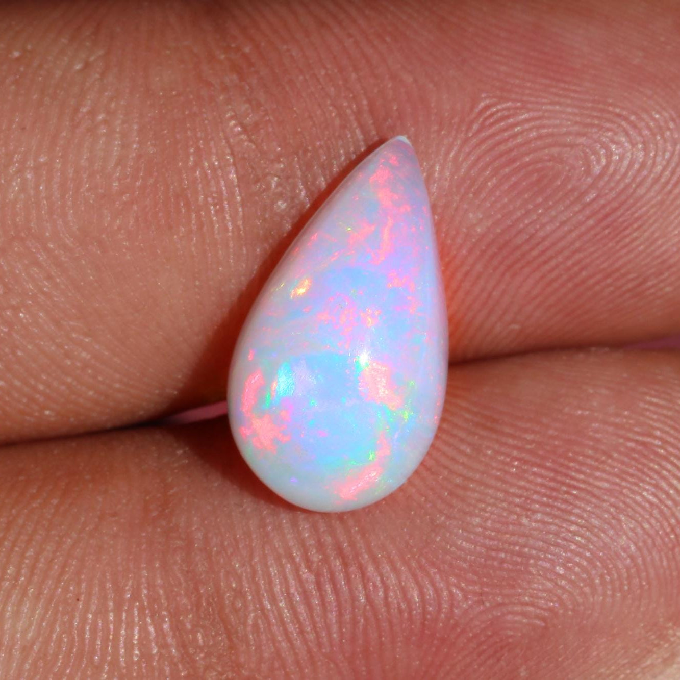 White Ethiopian Fire Opal Gemstone: 3.84 Carat Pear Cabochon, October Birthstone Opal