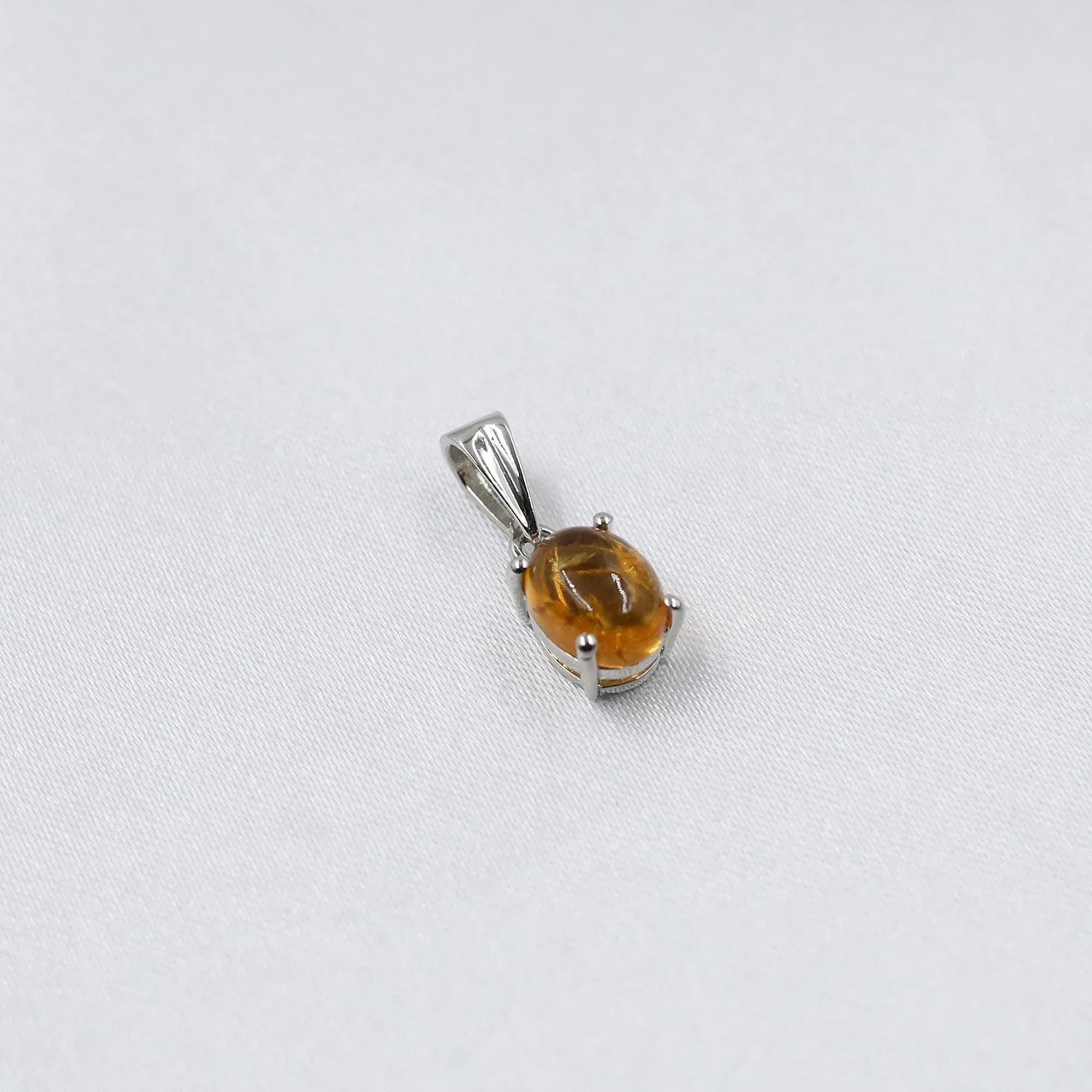 Citrine Gemstone Pendant: Oval Cabochon, Sterling Silver Necklace