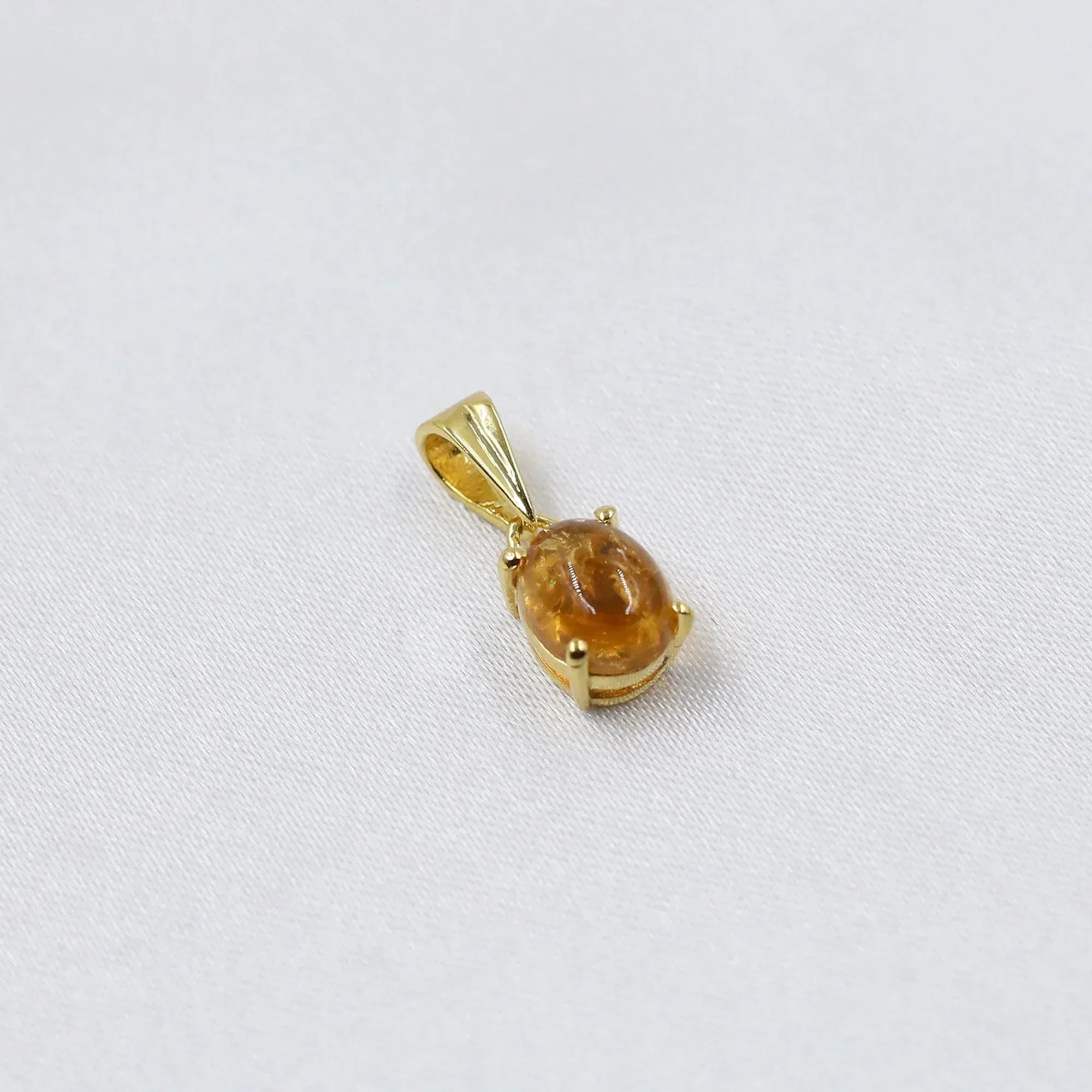 Citrine Gemstone Pendant: Oval Cabochon, Sterling Silver Necklace