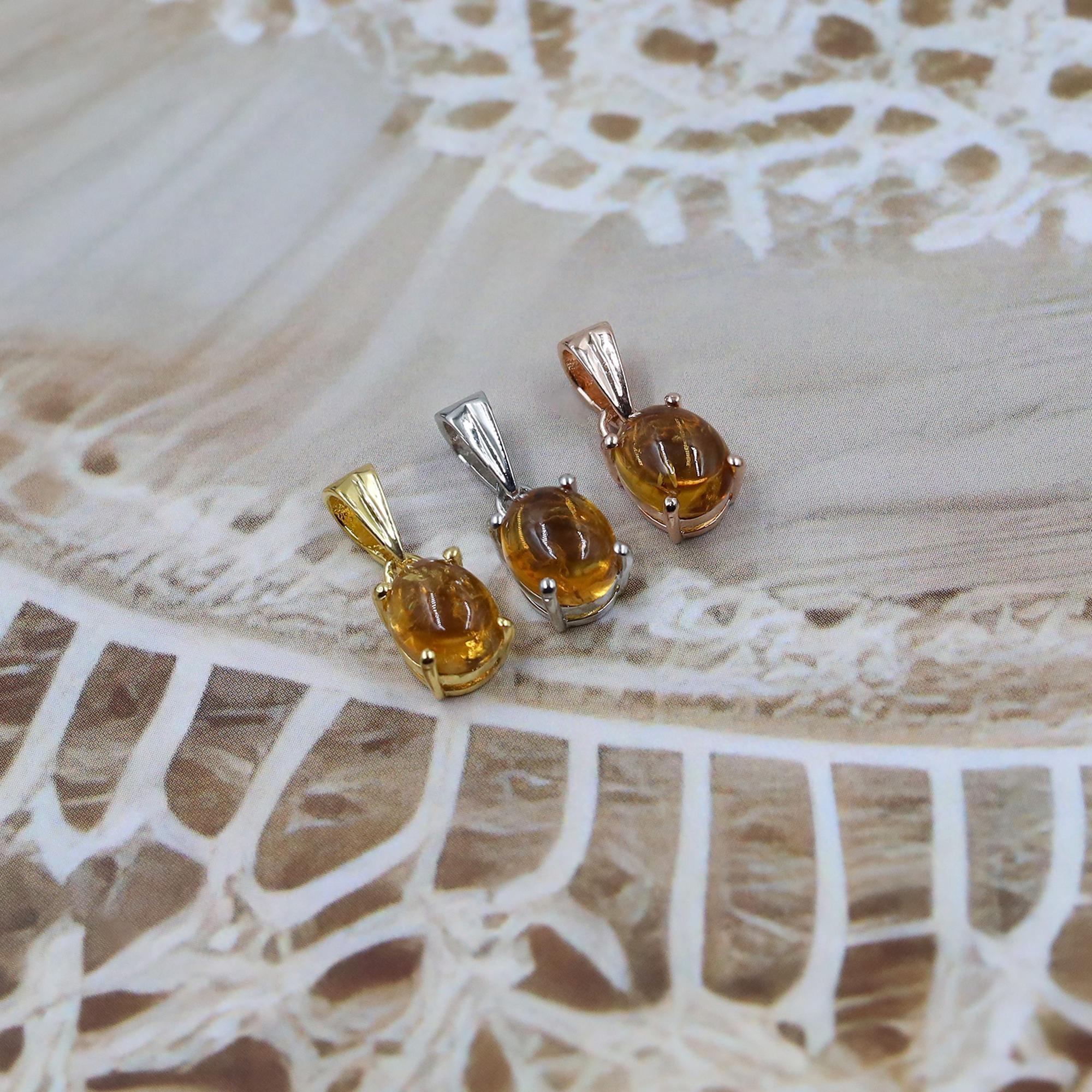 Natural Citrine Pendant: Handmade 925 Silver Oval Jewelry