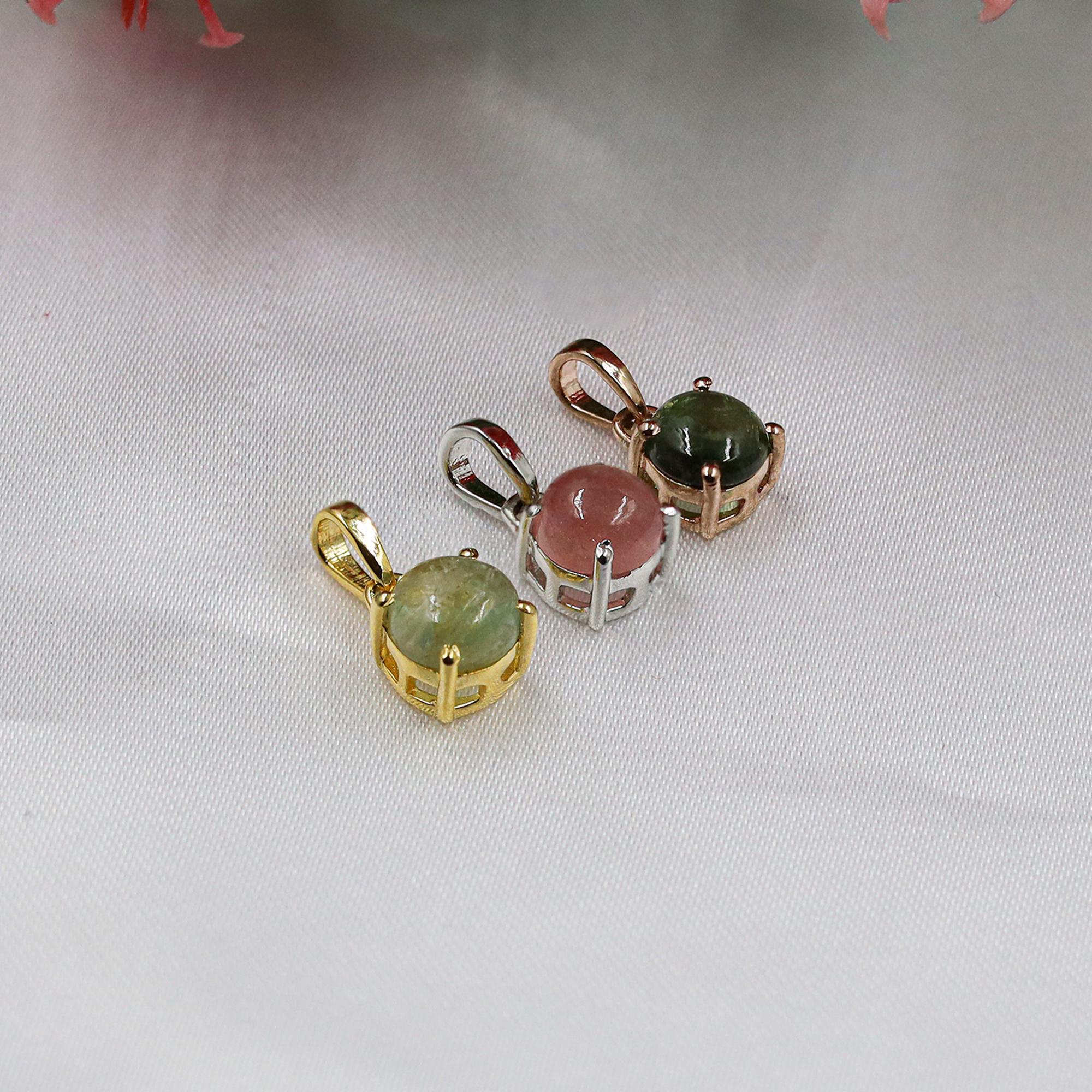 Natural Tourmaline Sterling Silver Pendant Necklace: October Birthstone