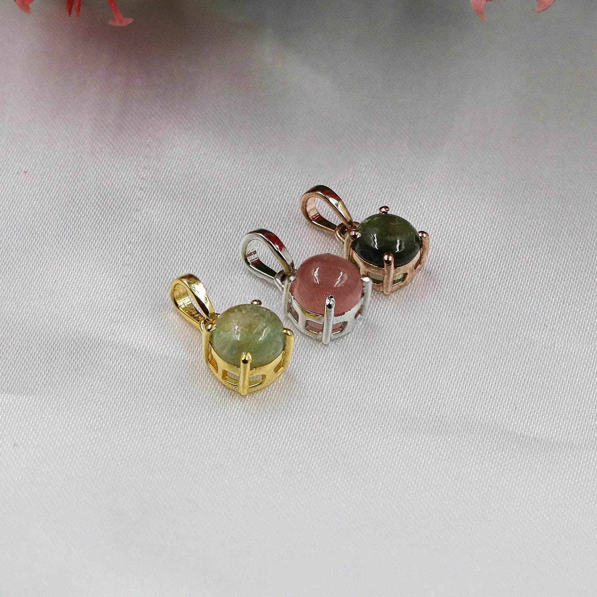 Natural Tourmaline Sterling Silver Pendant Necklace: October Birthstone