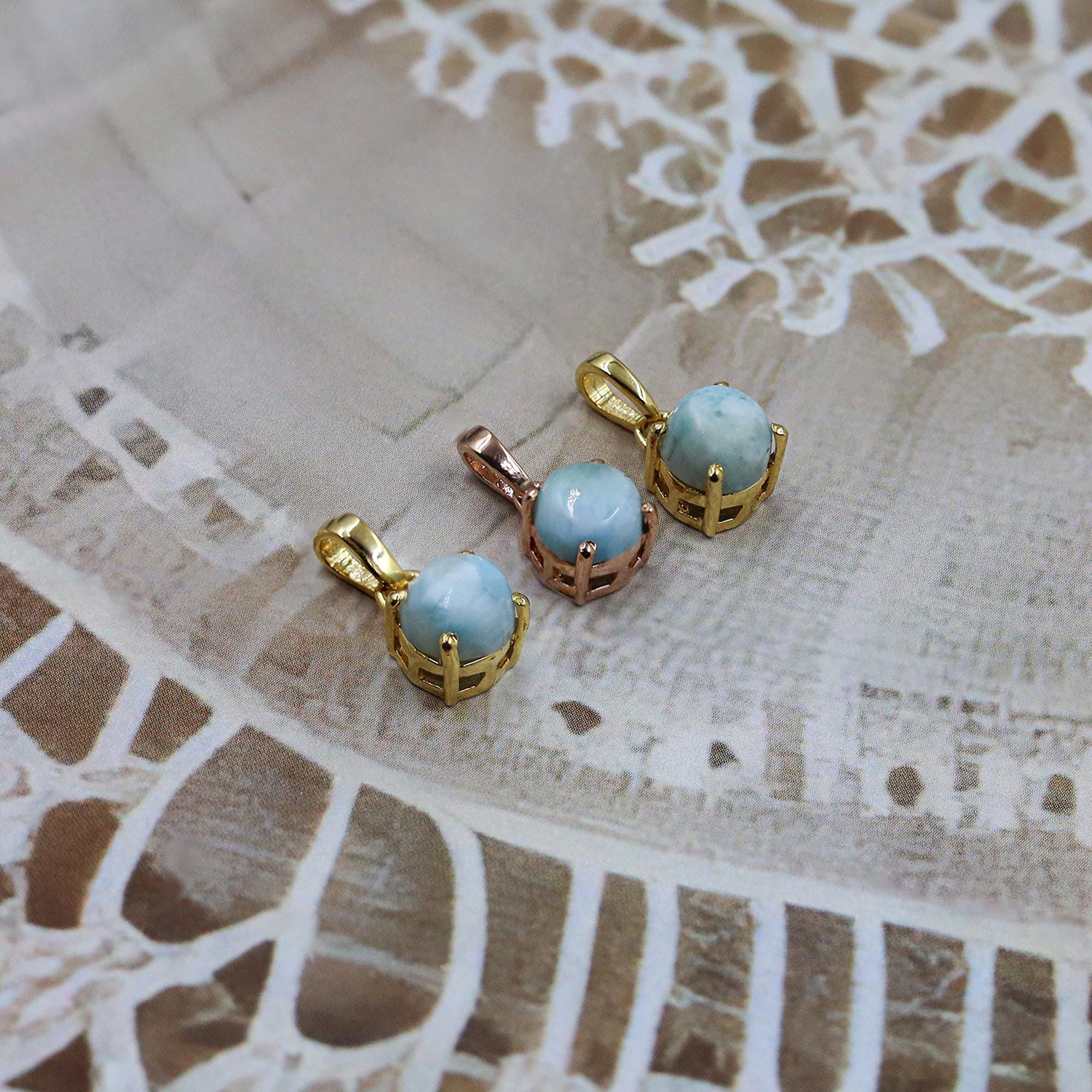 Larimar Pendant: 925 Silver Round Cabochon Gemstone