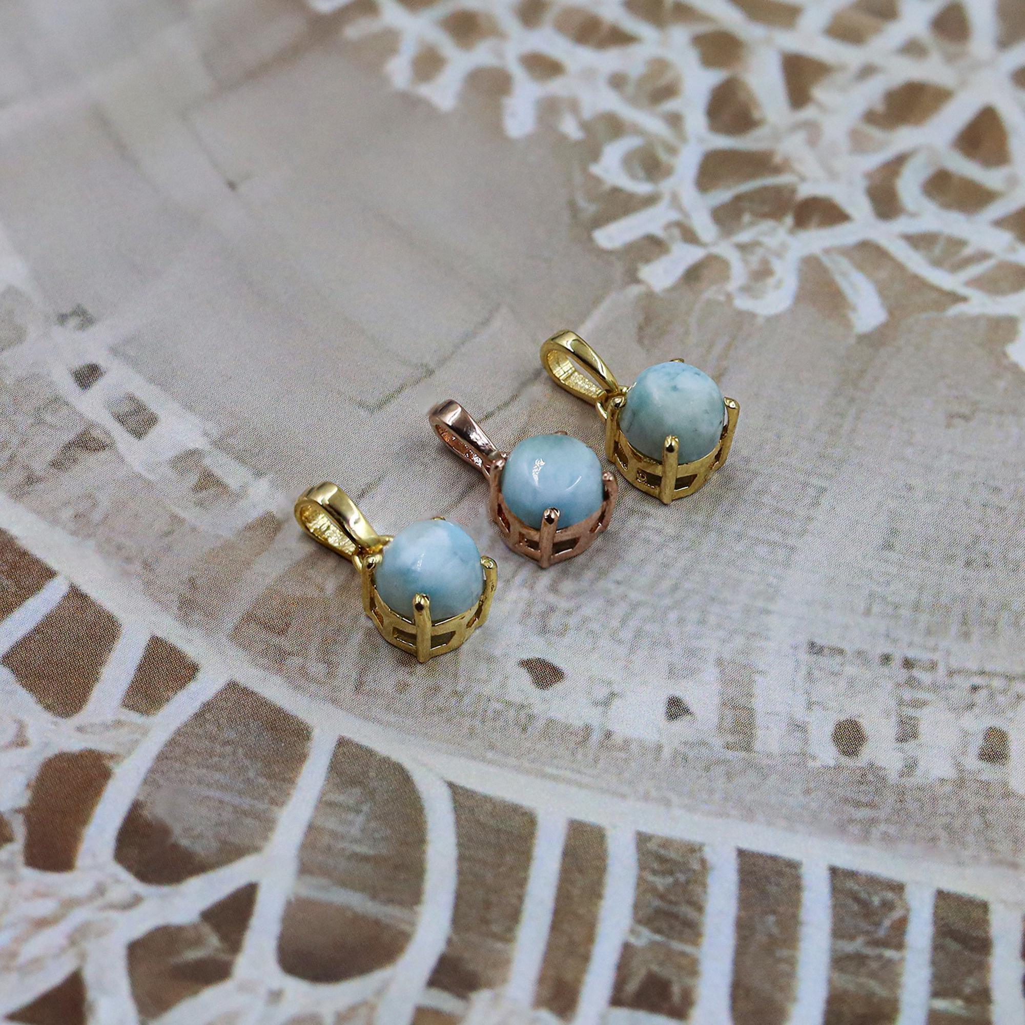 Larimar Pendant: 925 Silver Round Cabochon Gemstone