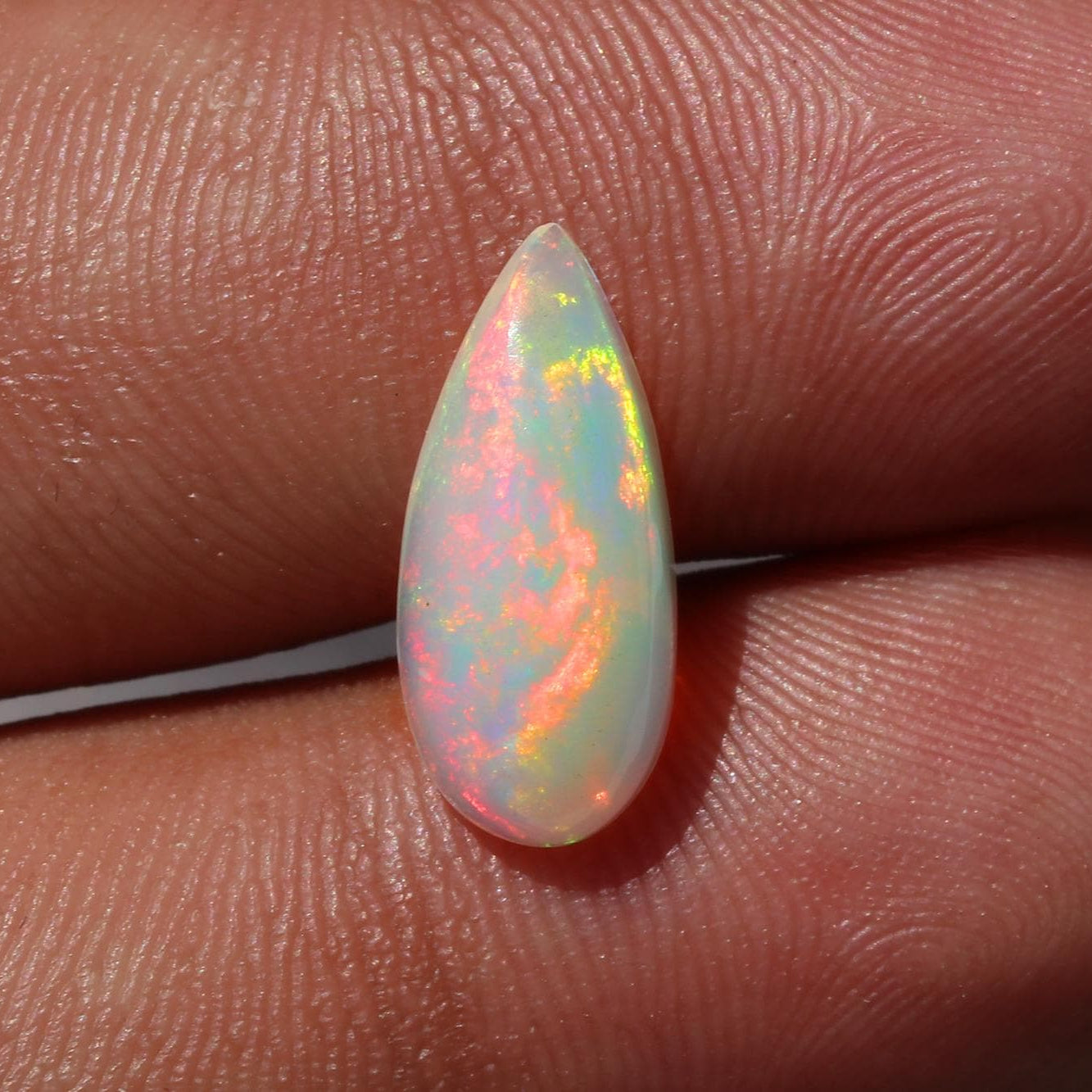 Welo Ethiopian Opal Gemstone: Pear Cabochon, 2.4 ct Natural Fire Opal