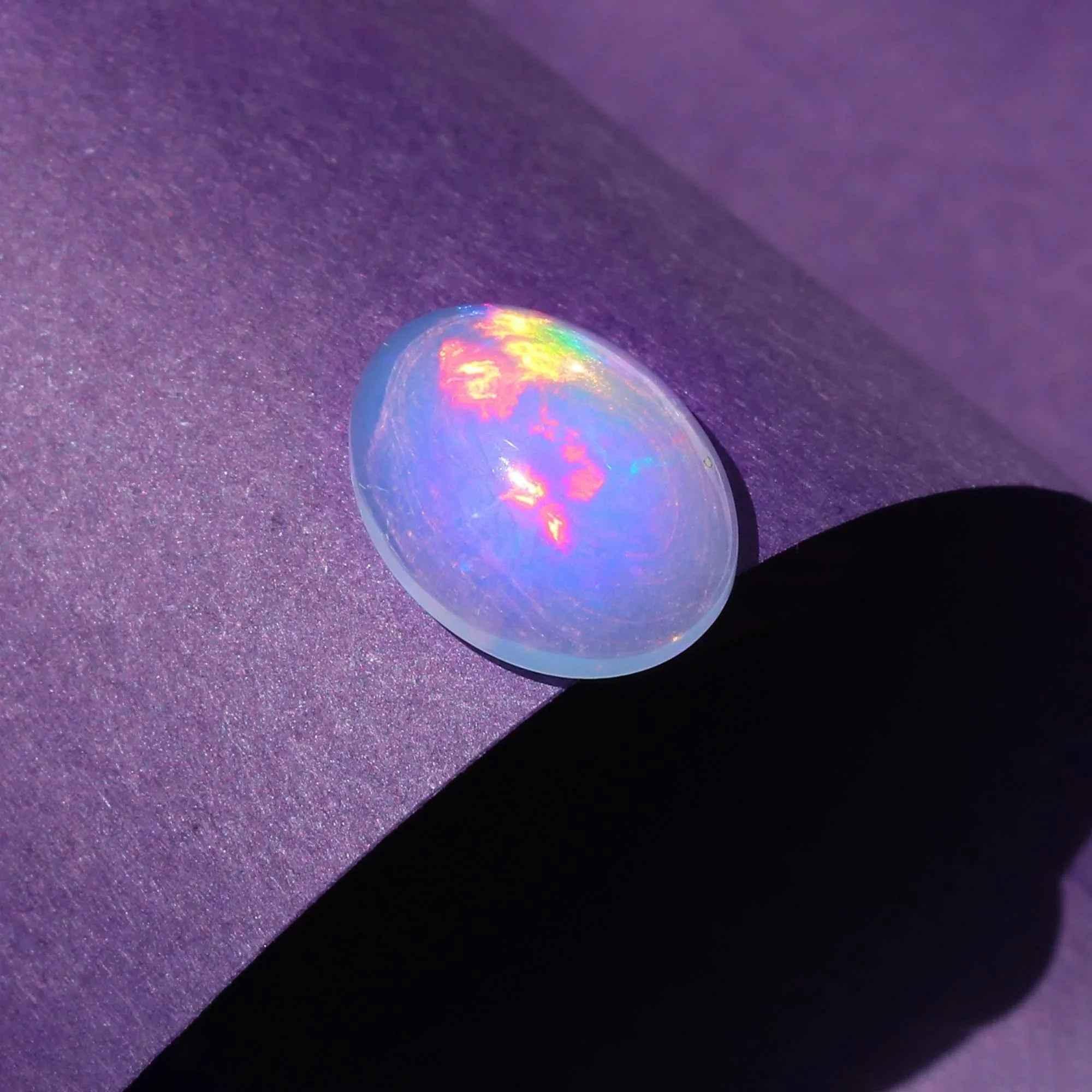 Ethiopian Opal Cabochon: 2.96ct Rainbow Fire Gemstone, 10x14mm loose gemstones