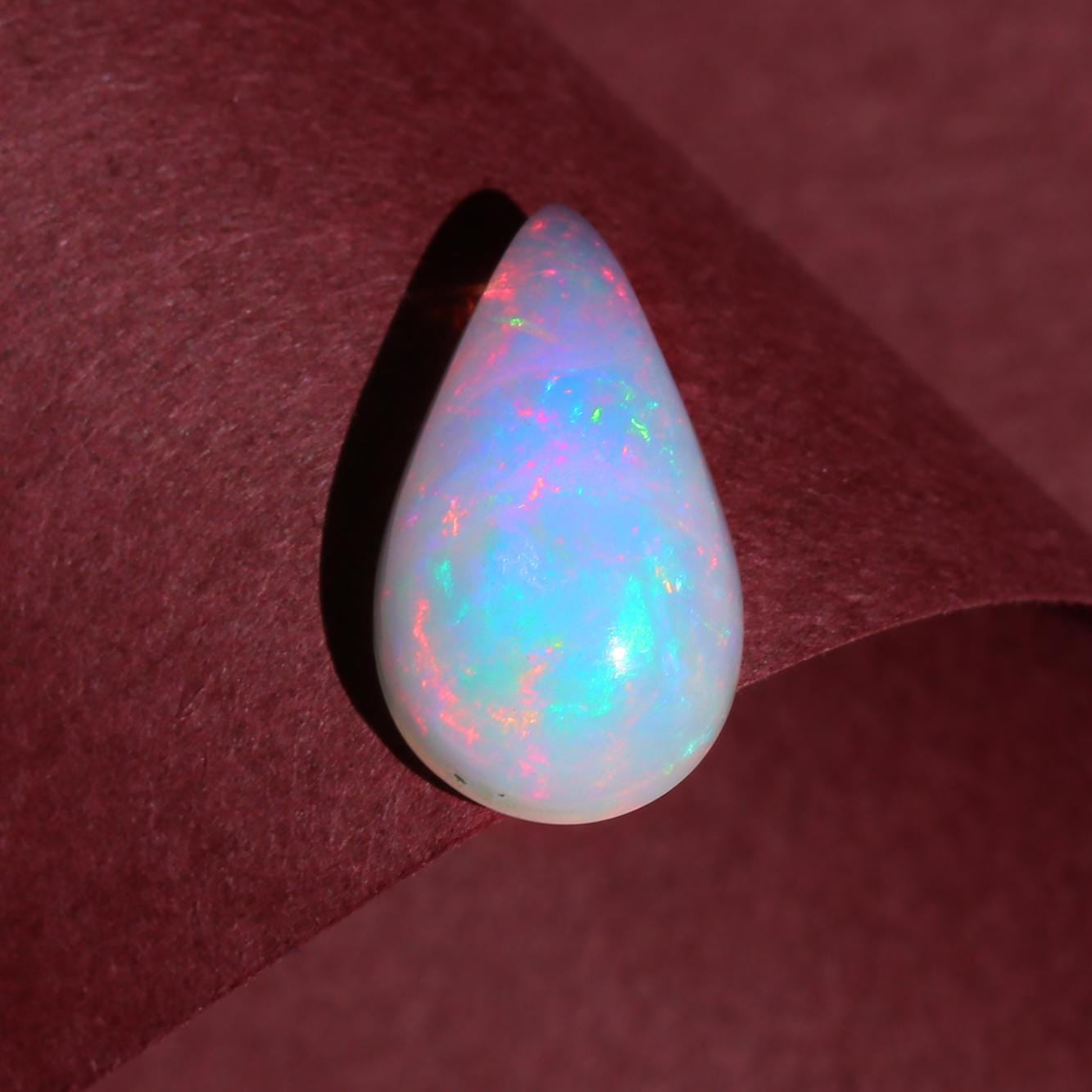 White Ethiopian Fire Opal Gemstone: 3.84 Carat Pear Cabochon, October Birthstone Opal