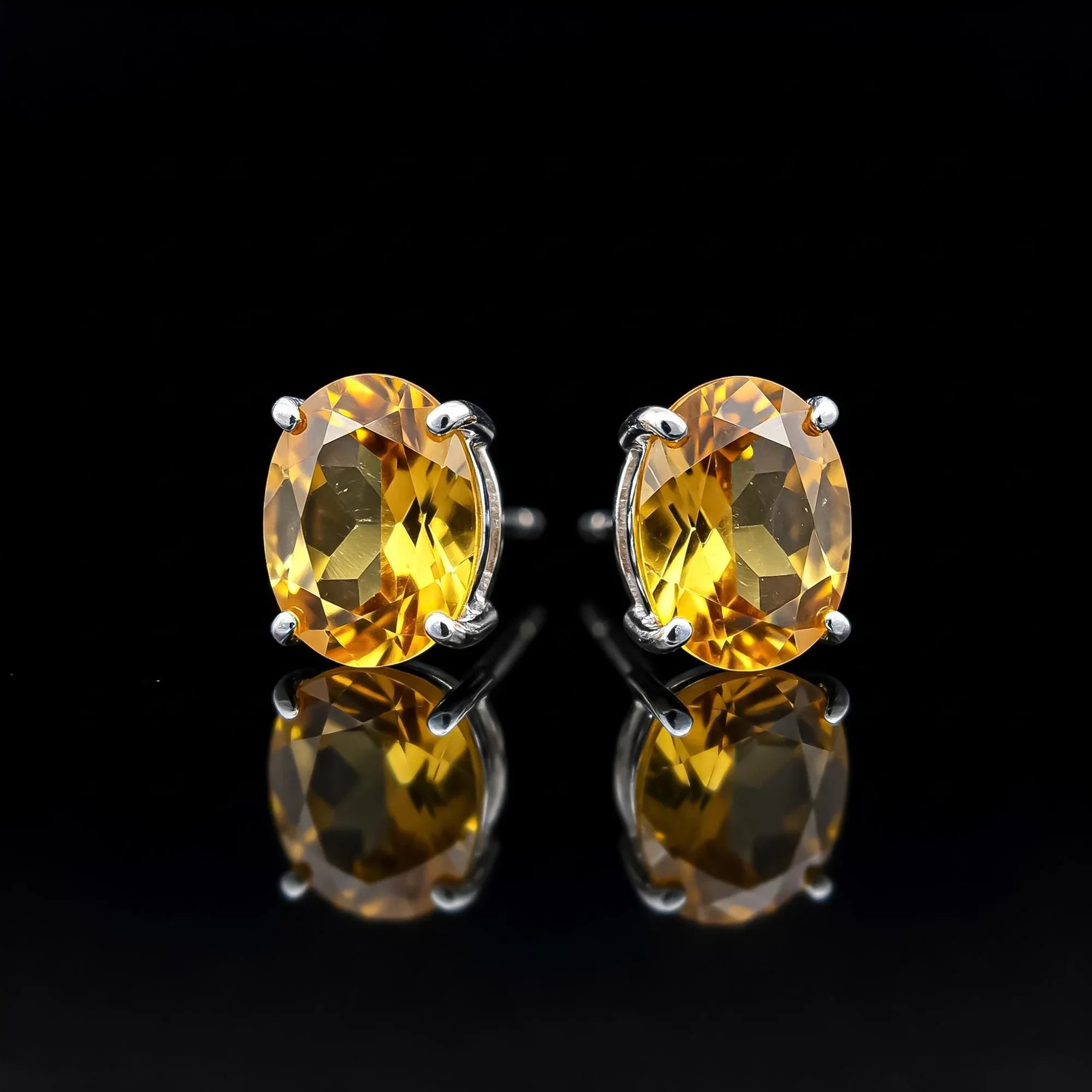 Dainty Citrine Stud Earrings: 925 Sterling Silver, November Birthstone Jewelry - Himalya Quartz