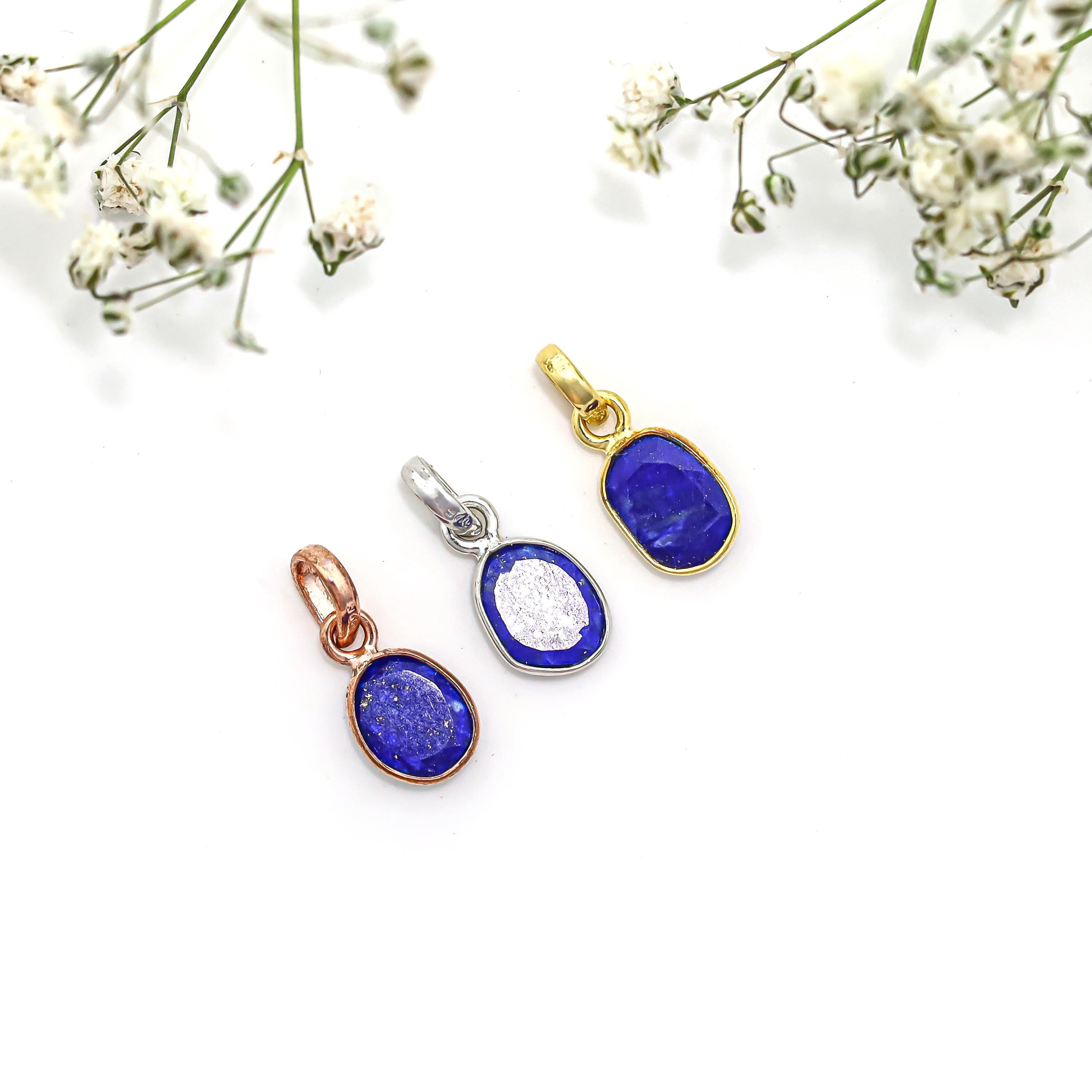 Rose Cut Lapis Lazuli Pendant: 925 Silver, Yellow Gold Plated