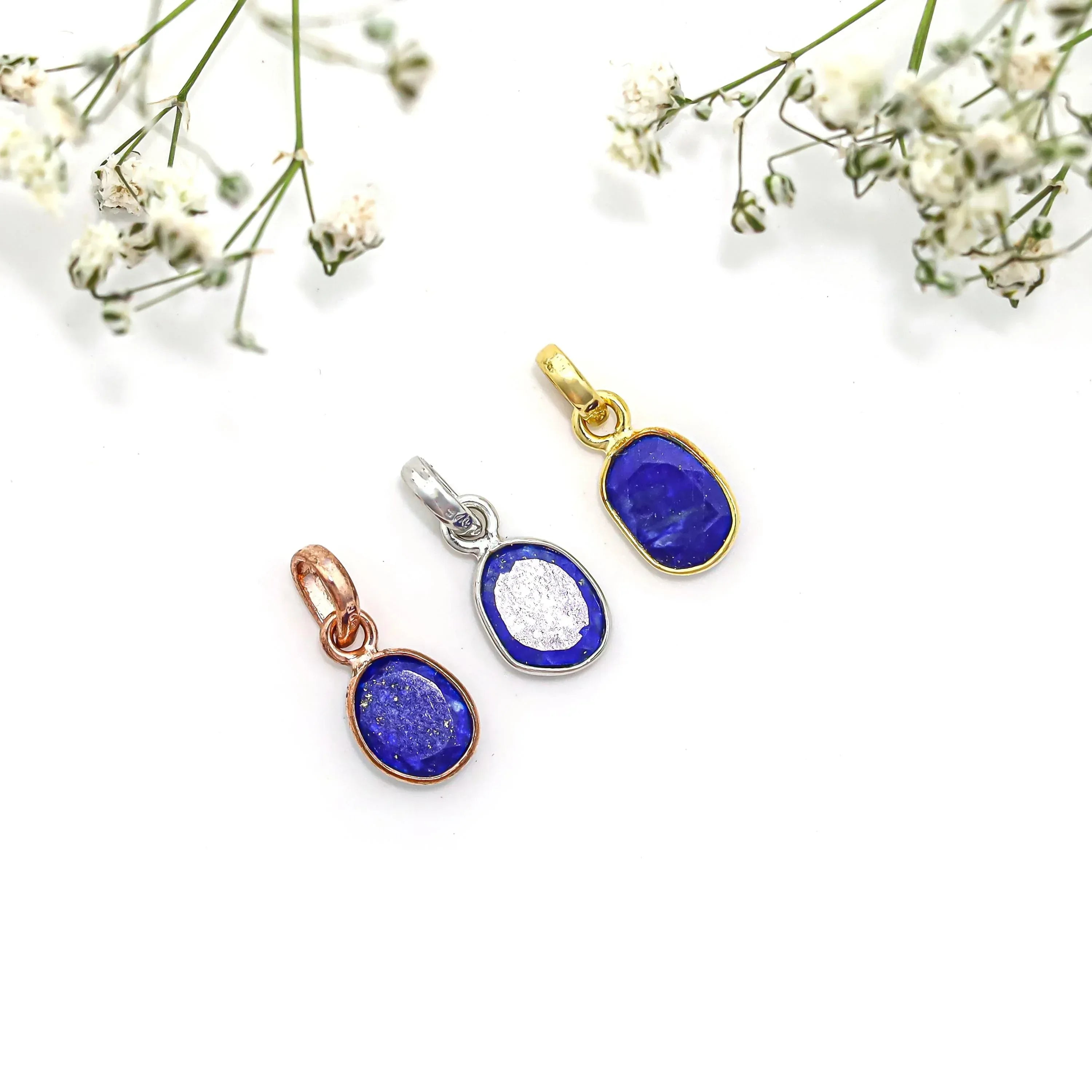 Rose Cut Lapis Lazuli Pendant: 925 Silver, Yellow Gold Plated Jewelry