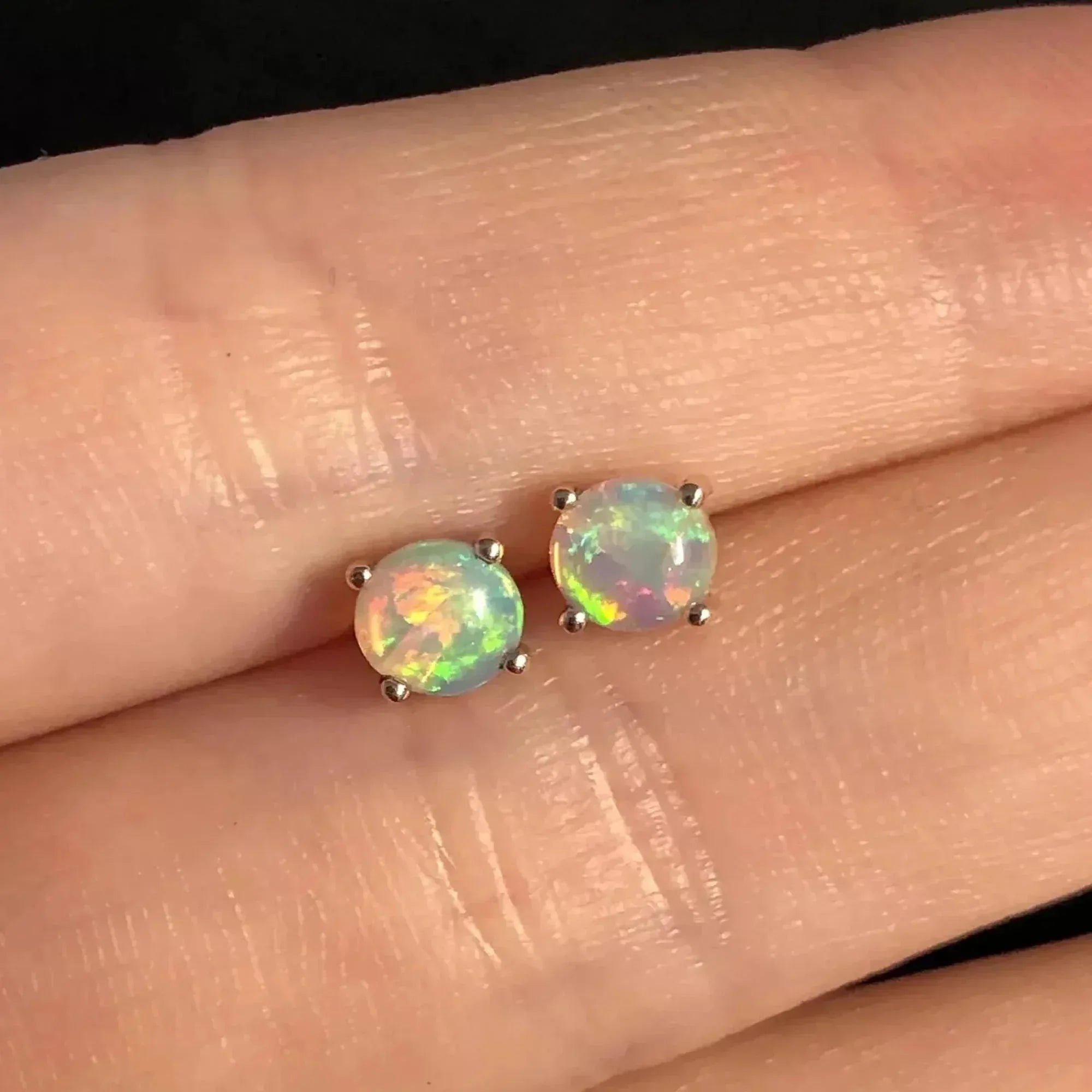 Ethiopian Opal Stud Earrings: Sterling Silver October Birthstone, Dainty Jewelry