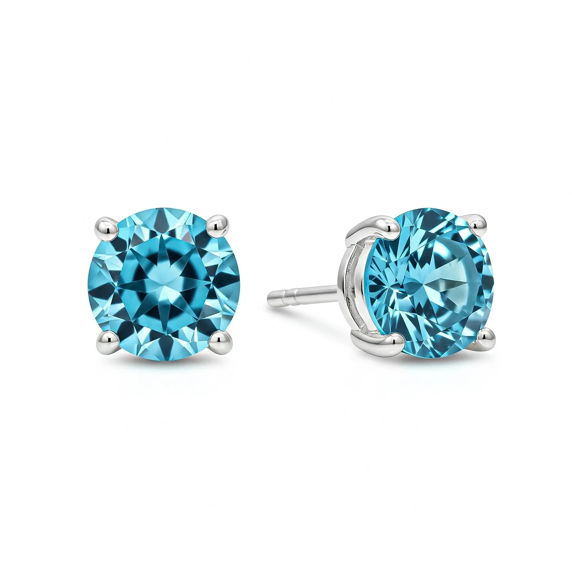 Swiss Blue Topaz Stud Earrings: 925 Sterling Silver, Handmade Minimalist Jewelry - Himalya Quartz