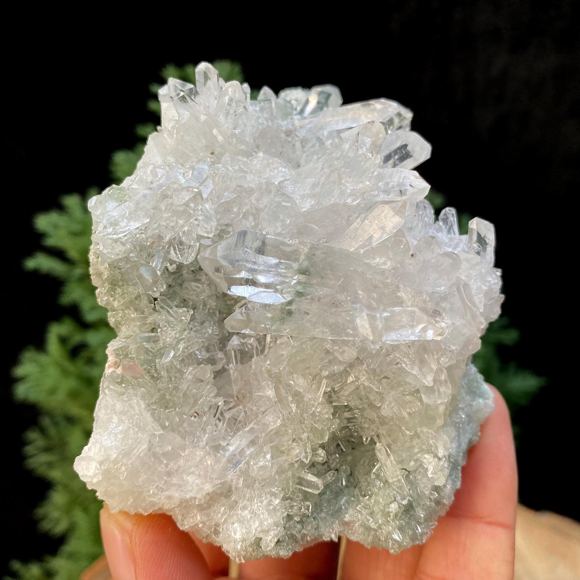 Green Chlorite Quartz Crystal Cluster: Raw Himalayan Healing Mineral, 335gm
