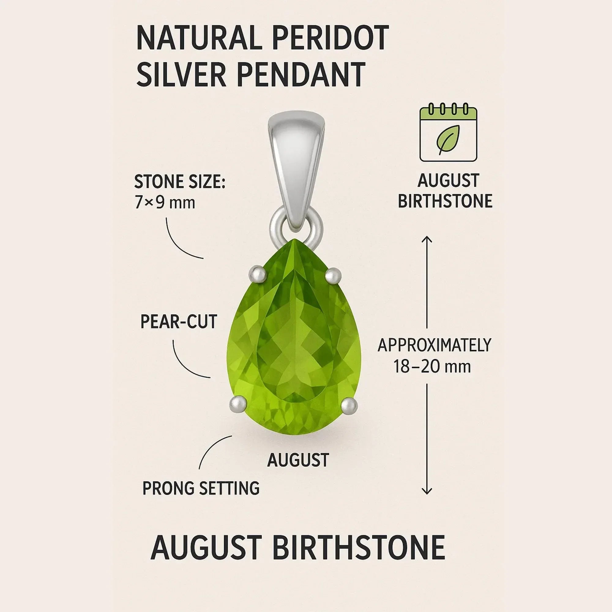 Pear-Cut Peridot Pendant: August Birthstone, Sterling Silver Necklace jewelry