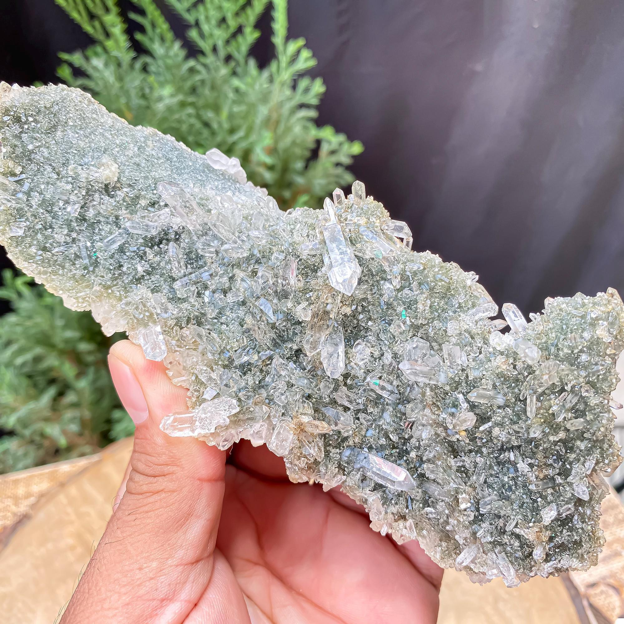 Himalayan Green Chlorite Quartz Cluster: Raw Healing Crystal, Meditation Stone 260gm Himalayan Quartz