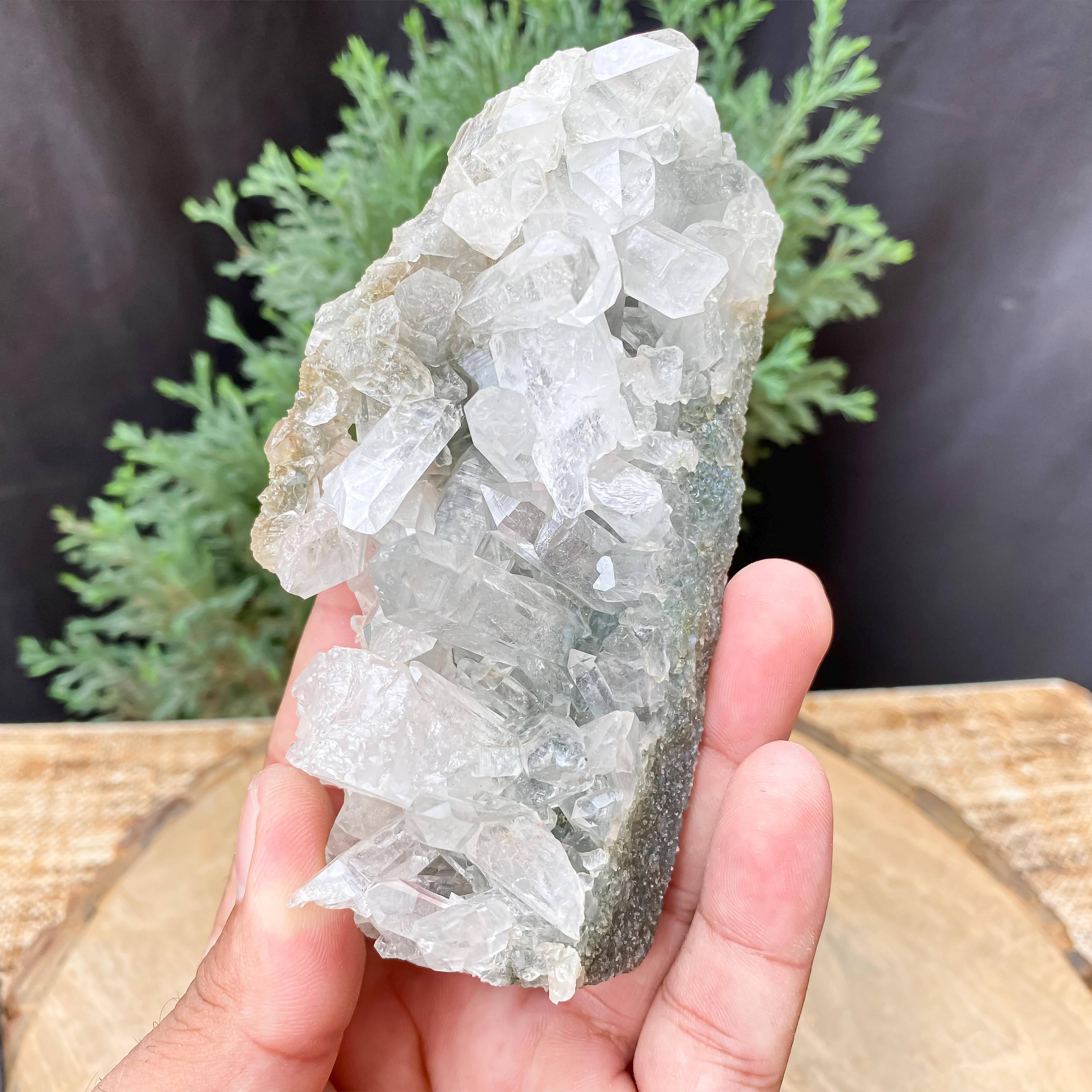 Himalayan Green Chlorite Quartz Cluster: Raw Crystal Point, Meditation Stone 300gm