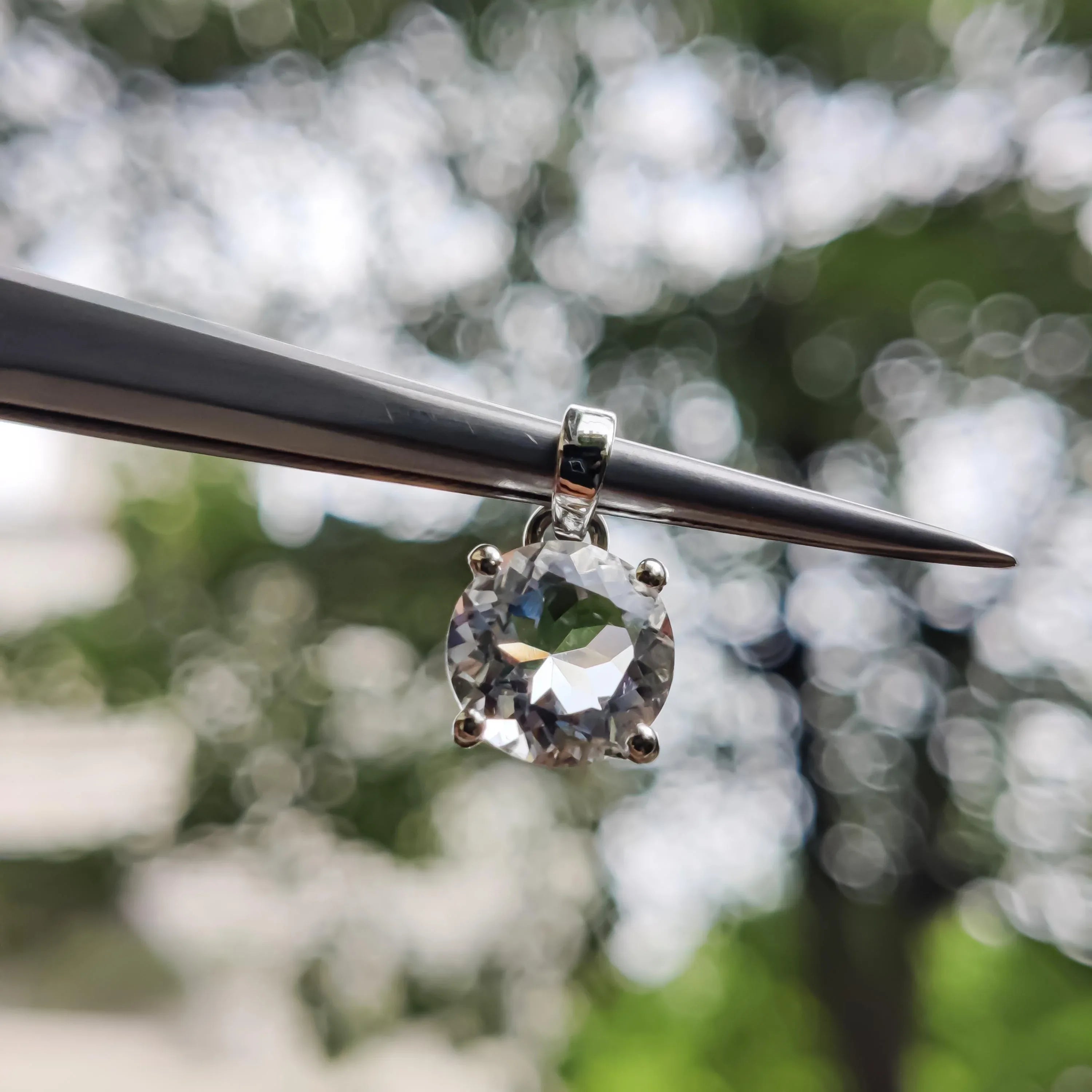 Sterling Silver Petalite Pendant – 9mm Faceted Round Gemstone - Himalya Quartz