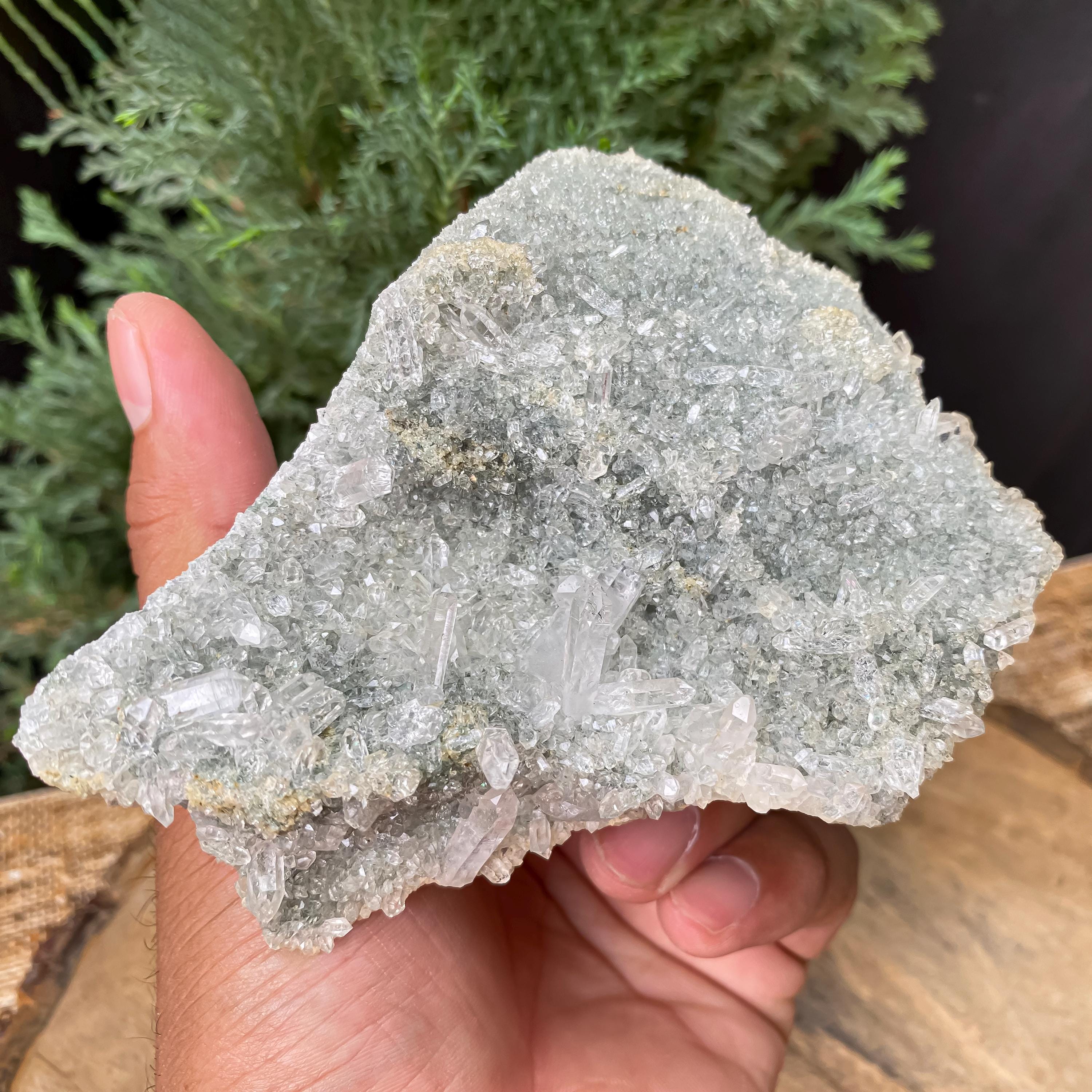 Himalayan Green Chlorite Quartz Cluster: Raw Healing Crystal, Home Decor 265gm