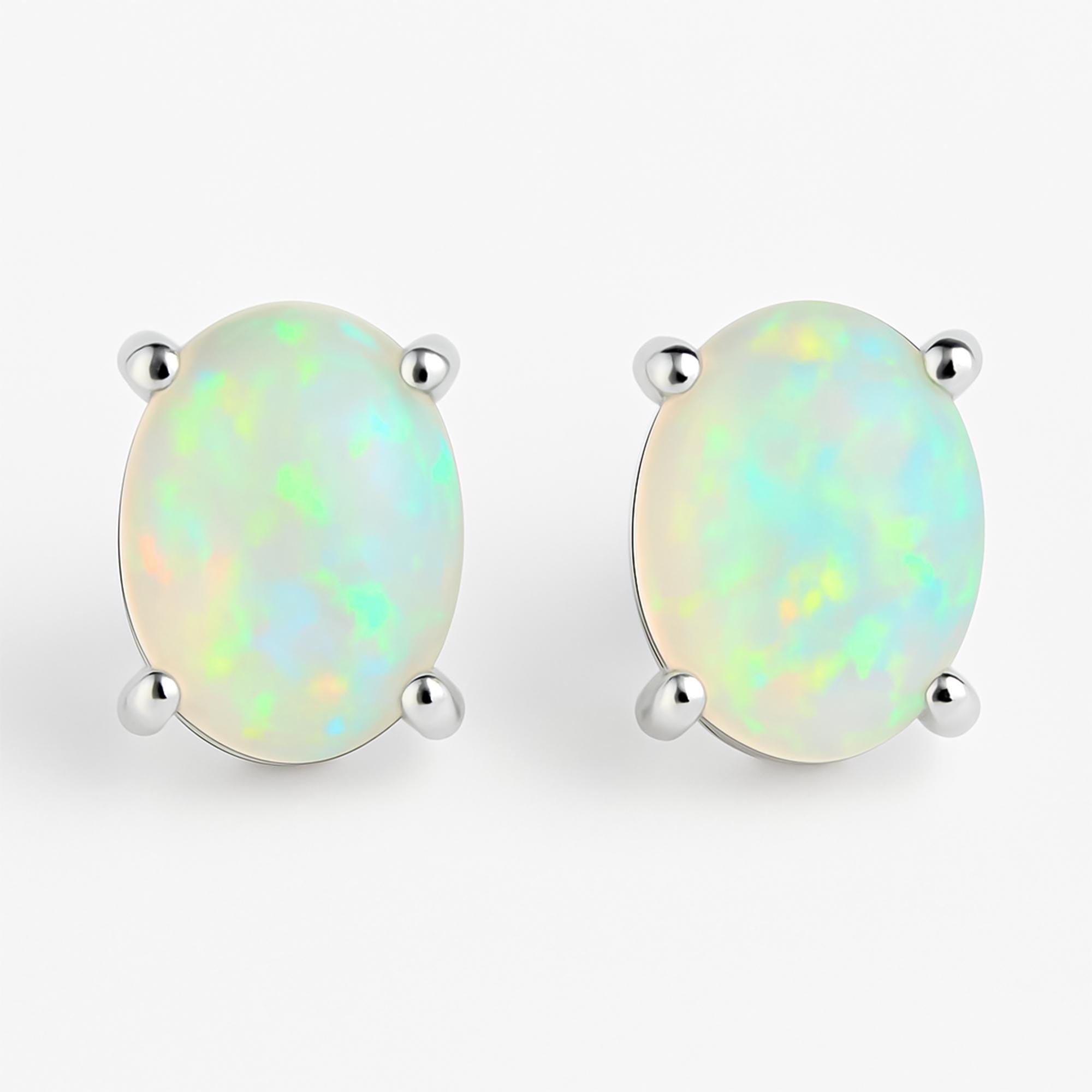 Ethiopian Opal Stud Earrings: 925 Sterling Silver, Handmade Jewelry
