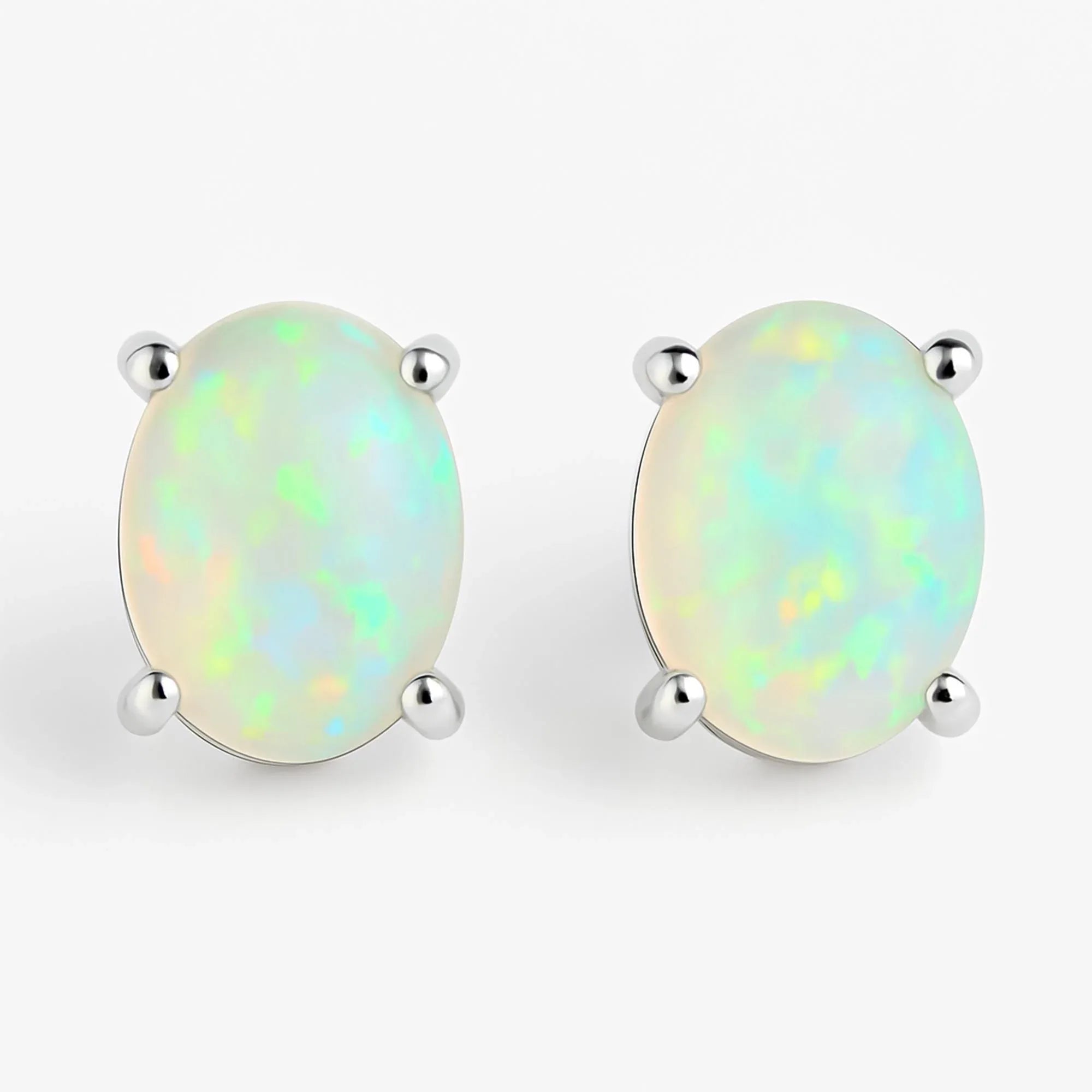 Ethiopian Opal Stud Earrings: 925 Sterling Silver, Handmade Jewelry - Himalya Quartz