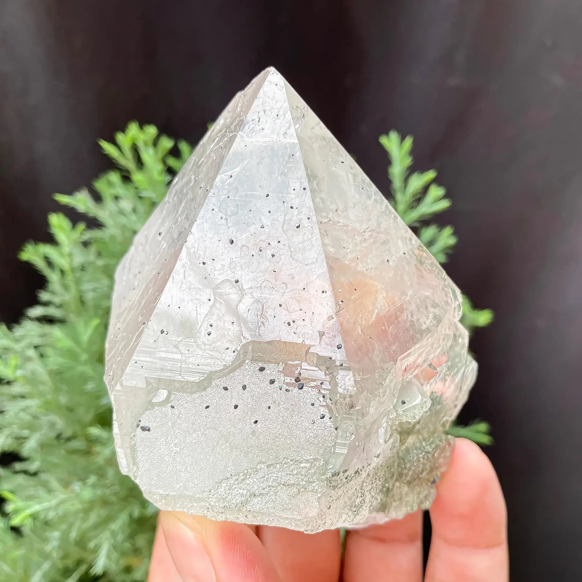 Himalayan Green Chlorite Quartz Point: Black Anatase Crystal, Meditation Stone 345gm Himalayan Quartz