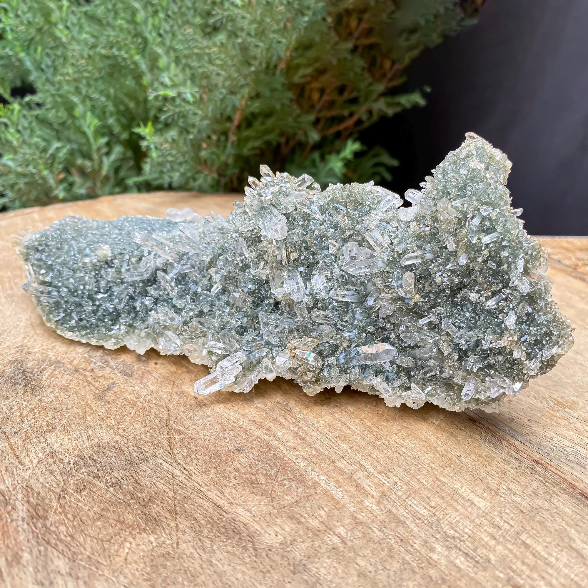 Himalayan Green Chlorite Quartz Cluster: Raw Healing Crystal, Meditation Stone 260gm
