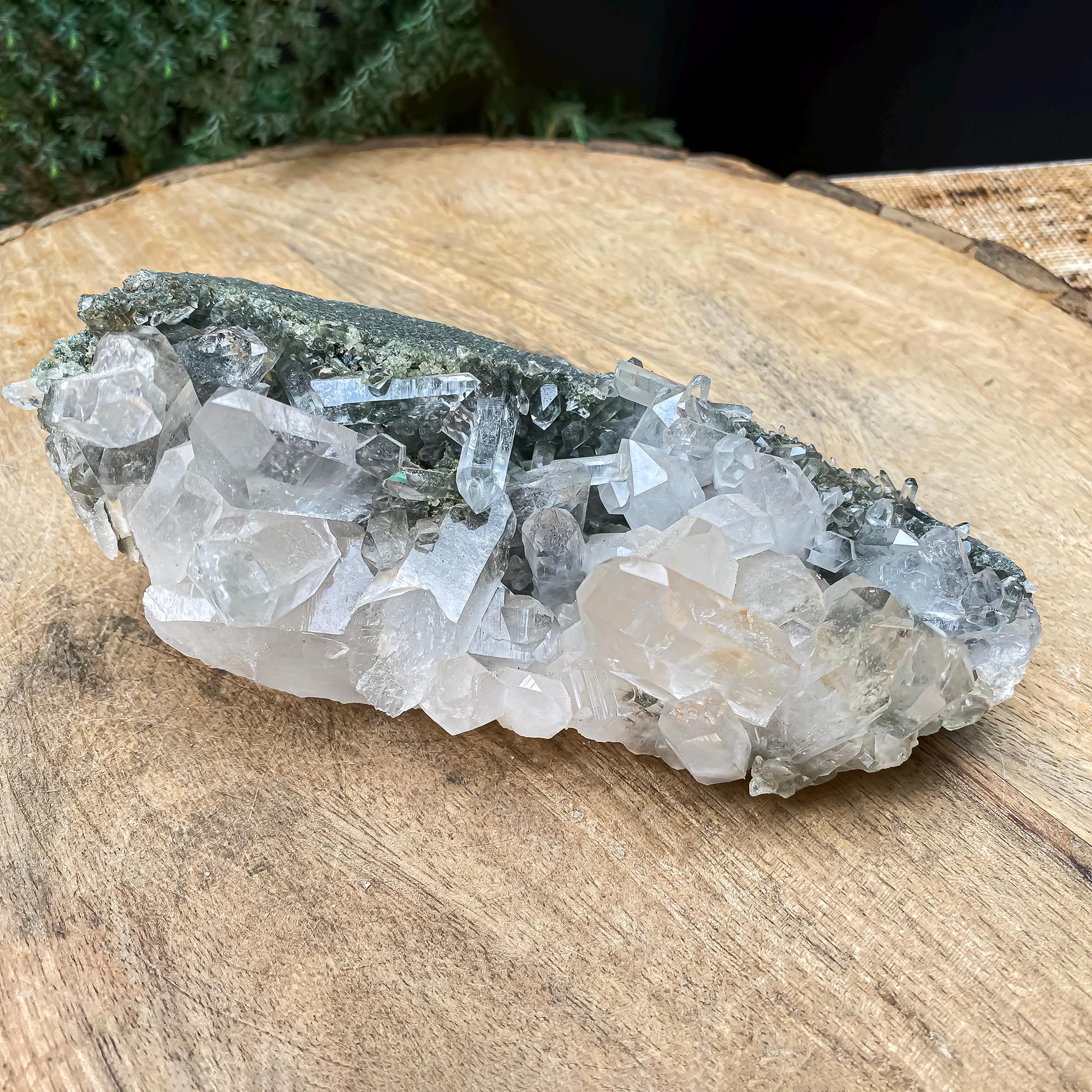 Himalayan Green Chlorite Quartz Cluster: Natural Healing Crystal, Feng Shui Decor 425gm
