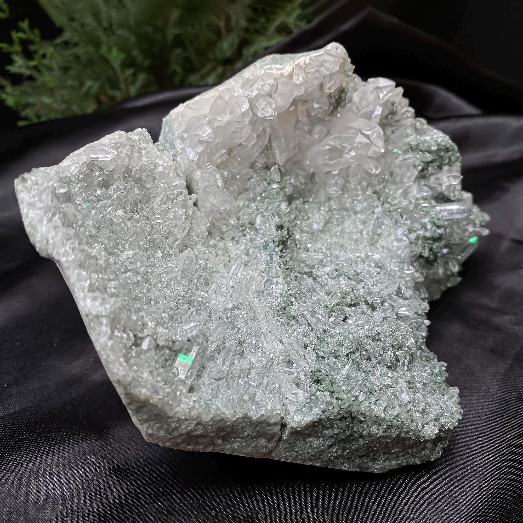 Himalayan Green Chlorite Quartz Cluster: Raw Healing Crystal, Home Decor 845gm
