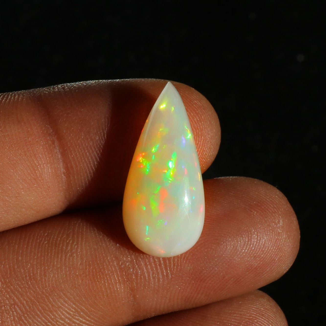 Ethiopian Welo Opal Cabochon: Rainbow Fire Pear Gemstone, 8.73 ct