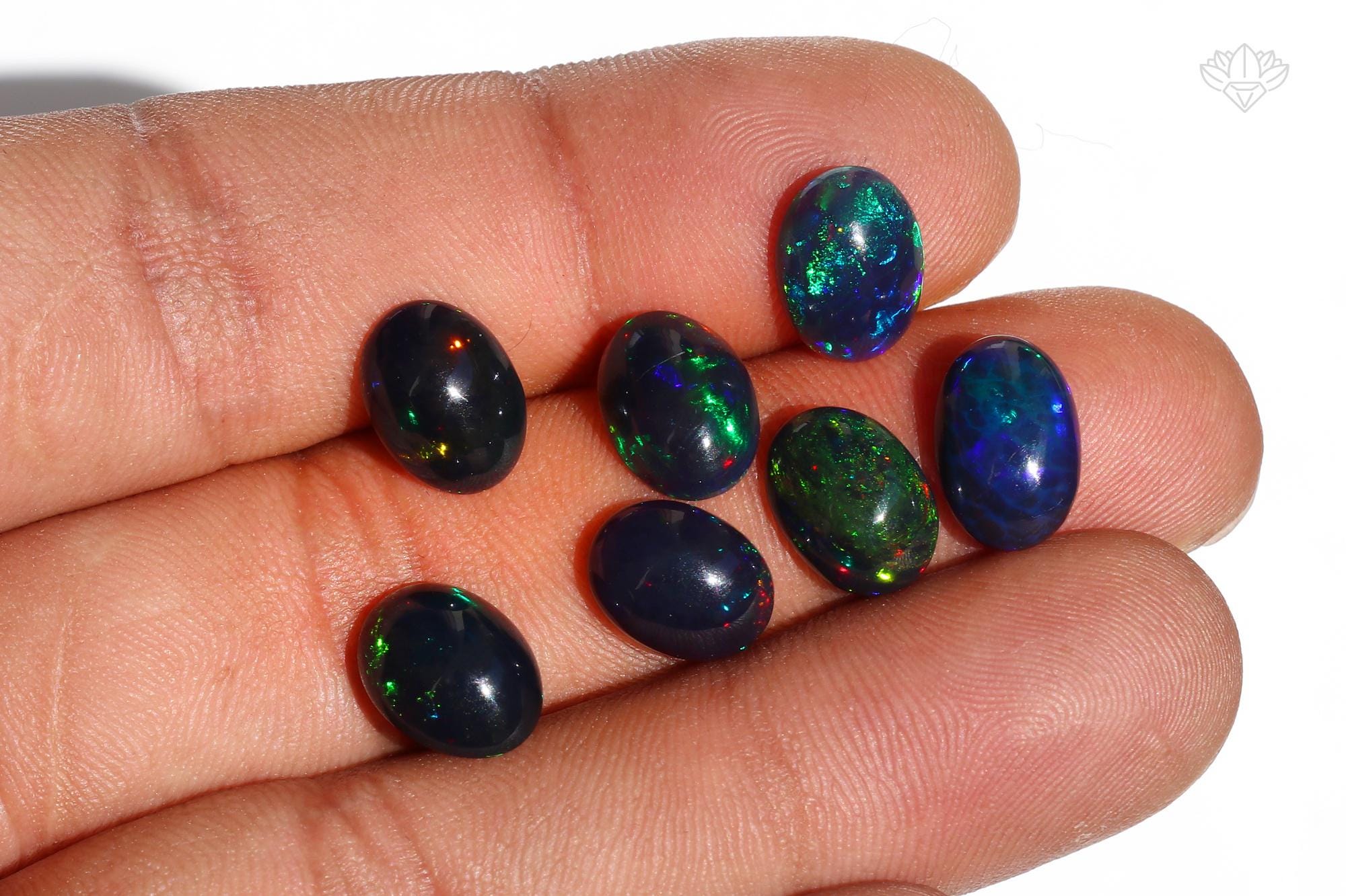 Ethiopian Black Opal Cabochon Lot (7 Pcs): AAA Grade Oval Gemstones, 8x11mm