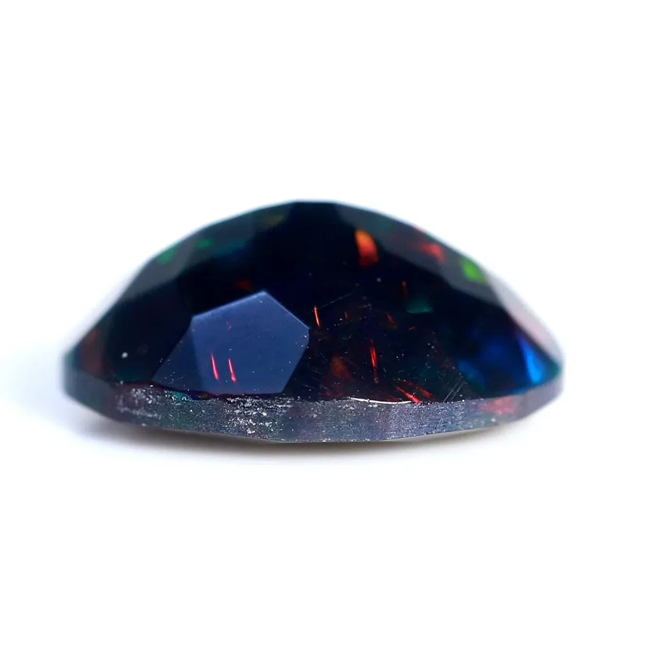 Ethiopian Black Opal Stone: 1.38ct Faceted Oval Cabochon, 8x10mm loose gemstones