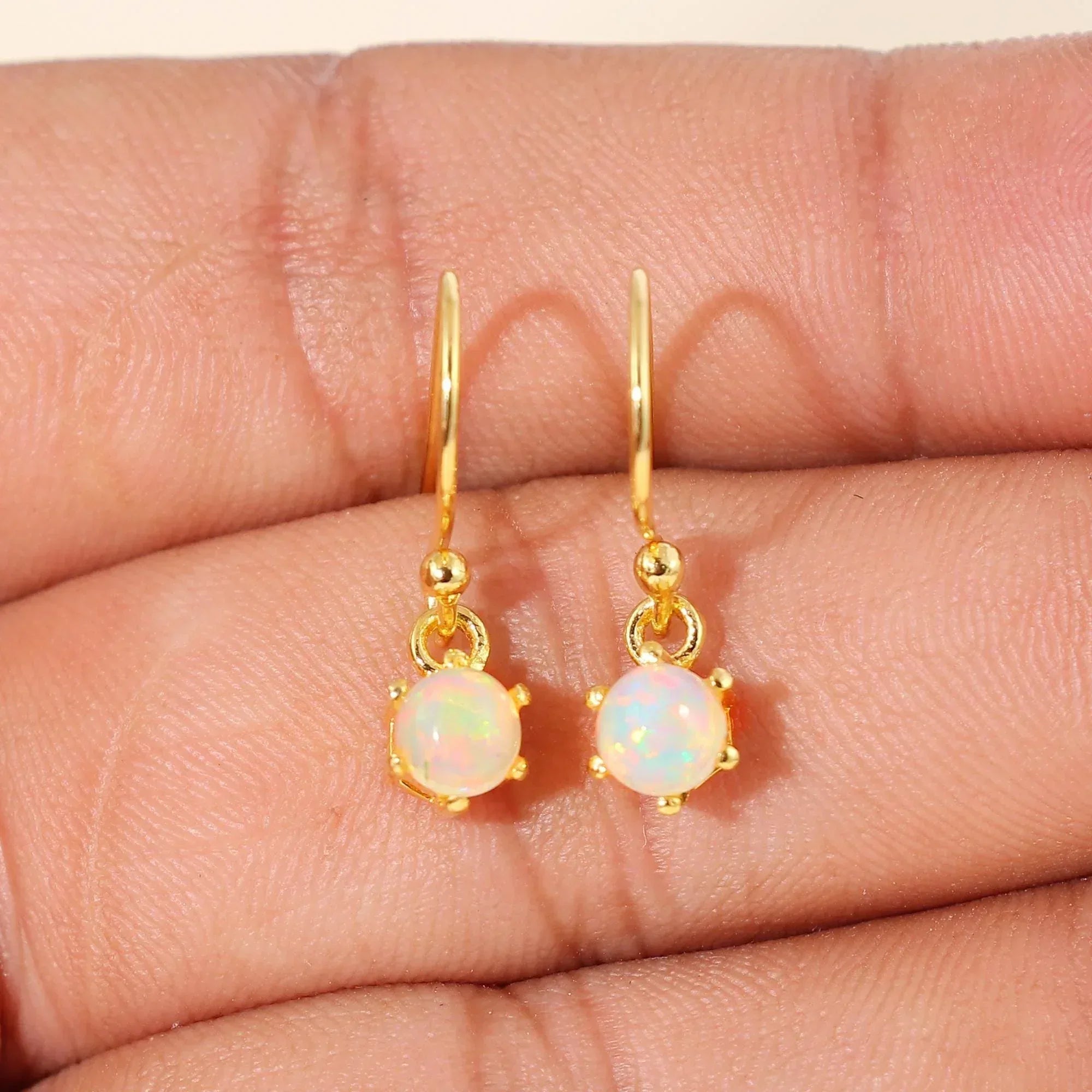 Ethiopian Opal Earrings: 925 Sterling Silver, Yellow Gold Plated 5mm