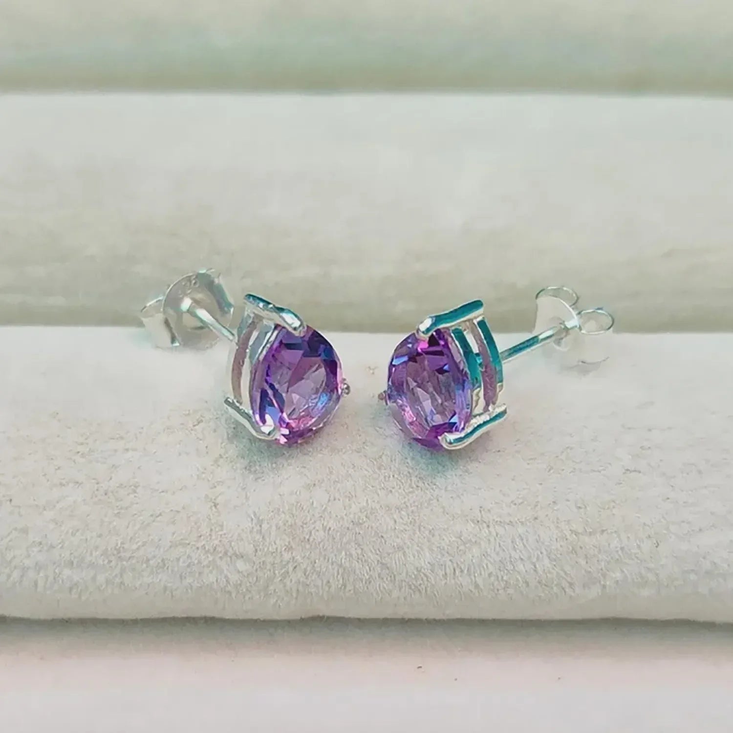 Amethyst Stud Earrings: 925 Sterling Silver, February Birthstone