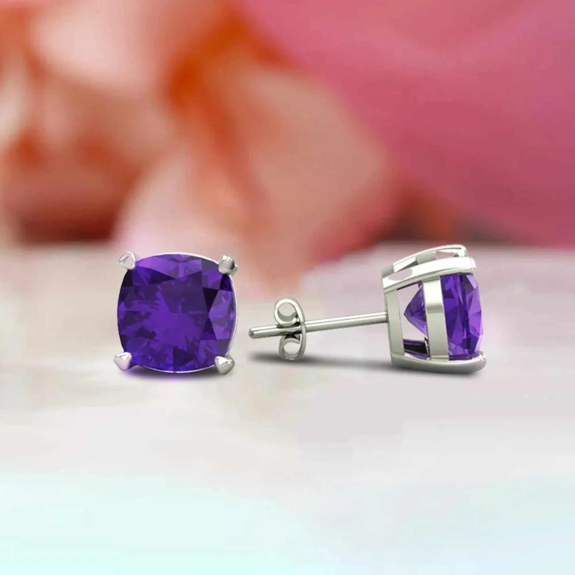 925 Sterling Silver Amethyst Stud Earrings: Minimalist Gemstone Jewelry