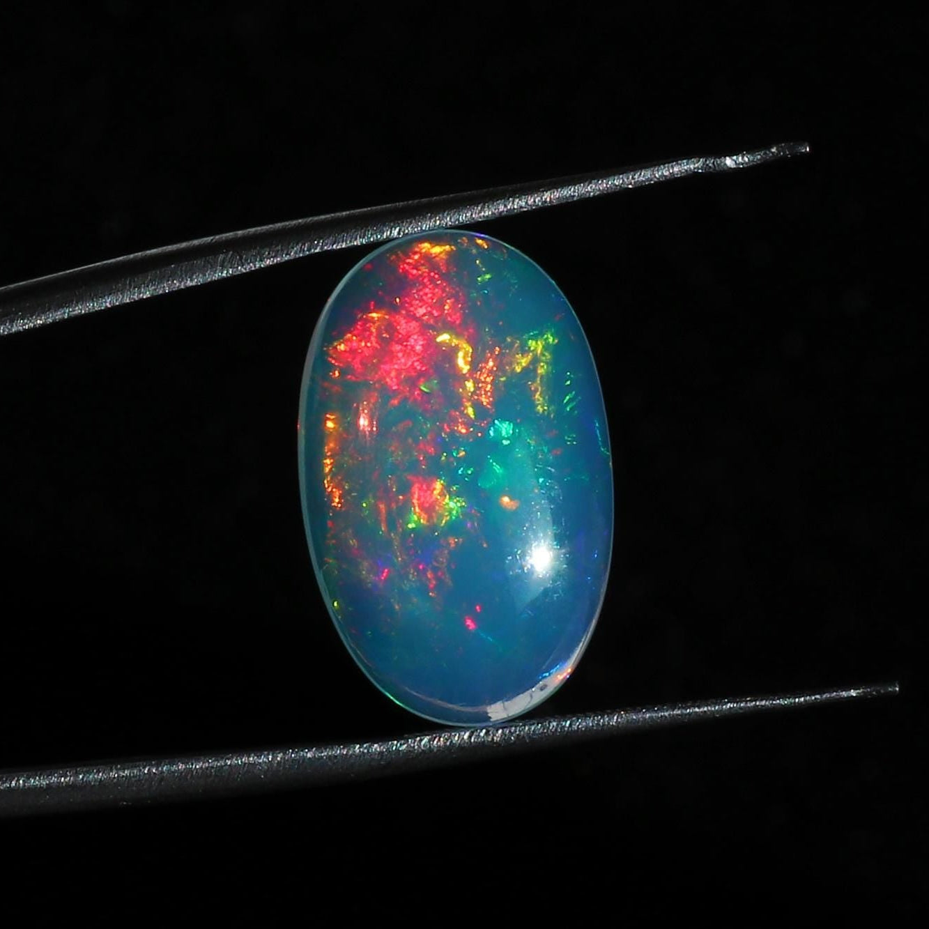 Ethiopian Opal Stone: 12x20mm White Multi-Fire Cabochon