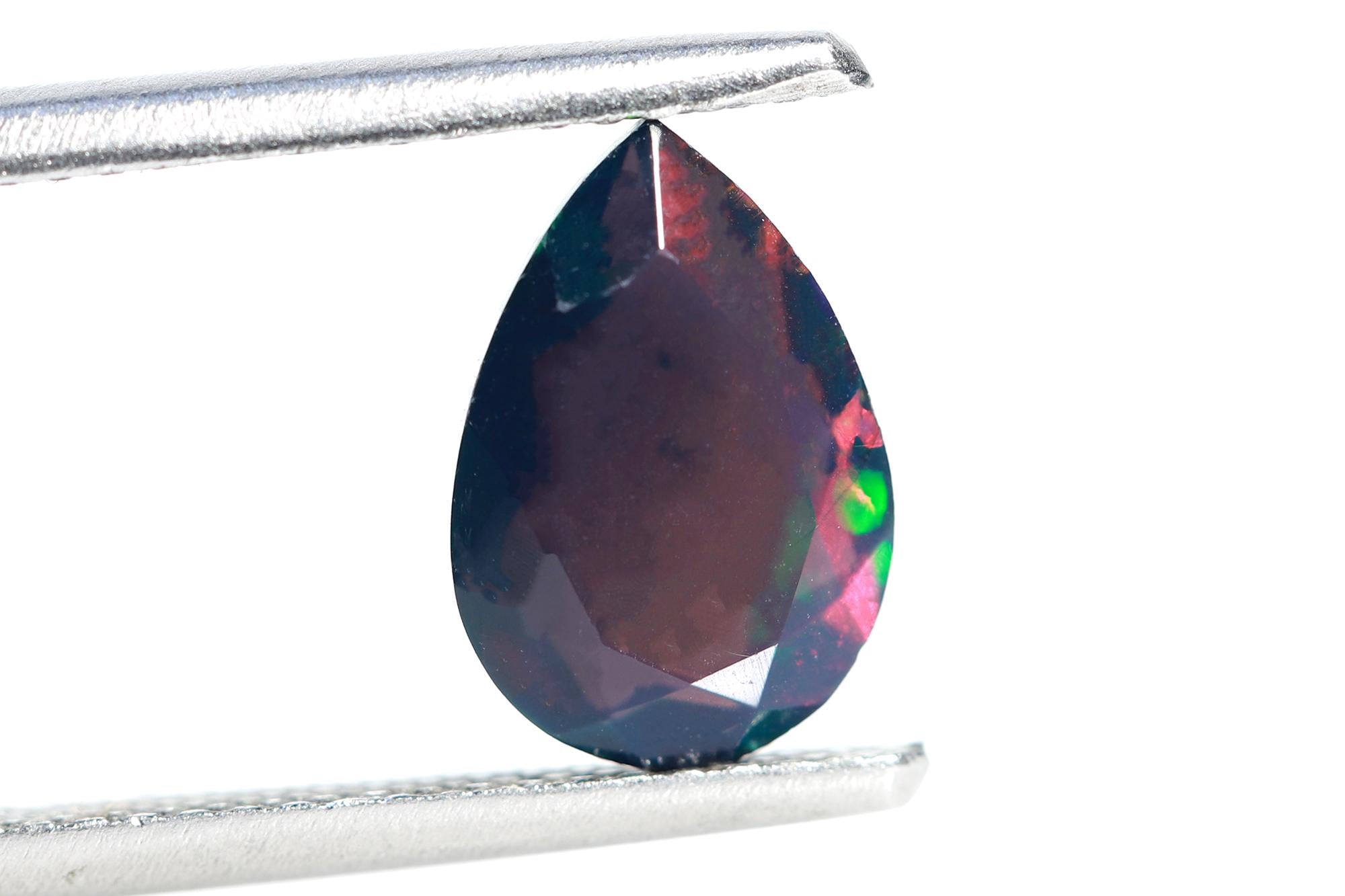 7x10mm Ethiopian Black Opal Gemstone: Faceted Pear Cut Stone