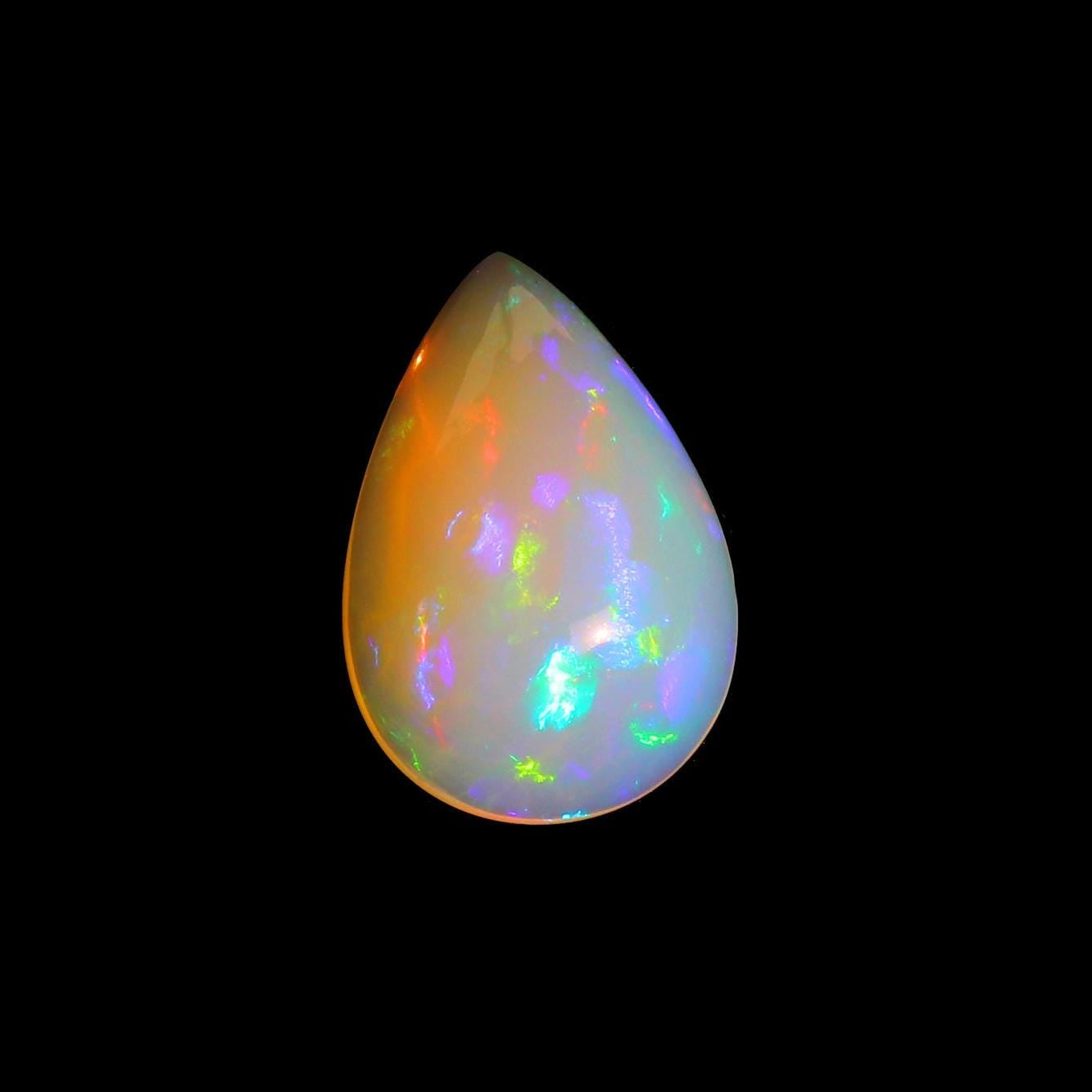Ethiopian Welo Opal Pear Cabochon: Rainbow Fire Gemstone, 15x20 mm