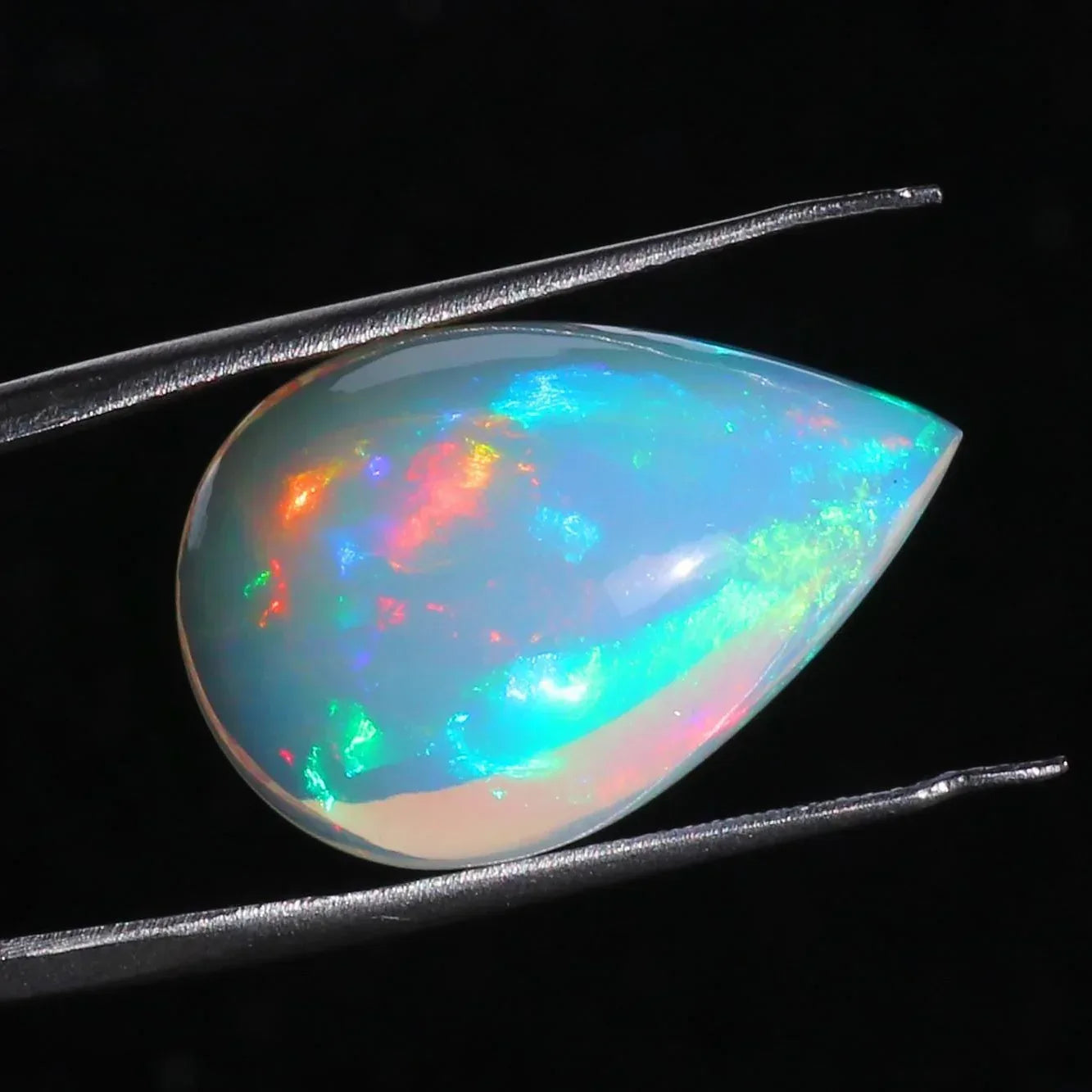 Ethiopian Welo Opal Pear Cabochon: Rainbow Fire Gemstone, 15x20 mm loose gemstones