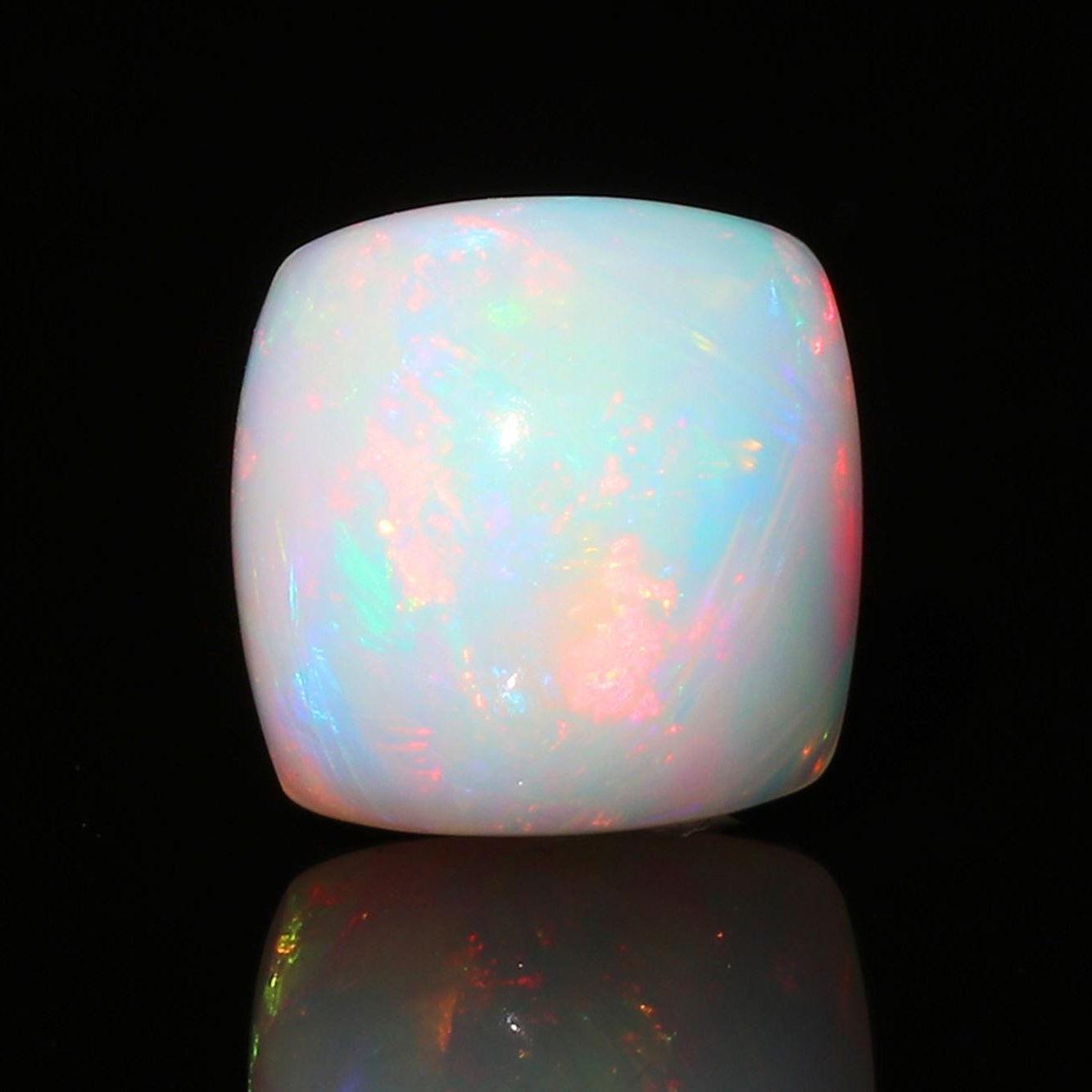 Ethiopian Welo Opal Gemstone: 12mm Cushion Cabochon, Multi-Fire October Birthstone
