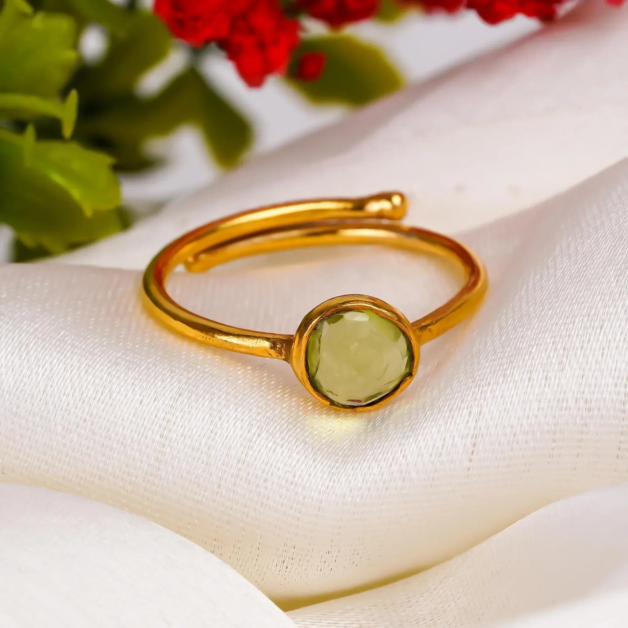 Adjustable Peridot Ring: Sterling Silver Bohemian Gemstone