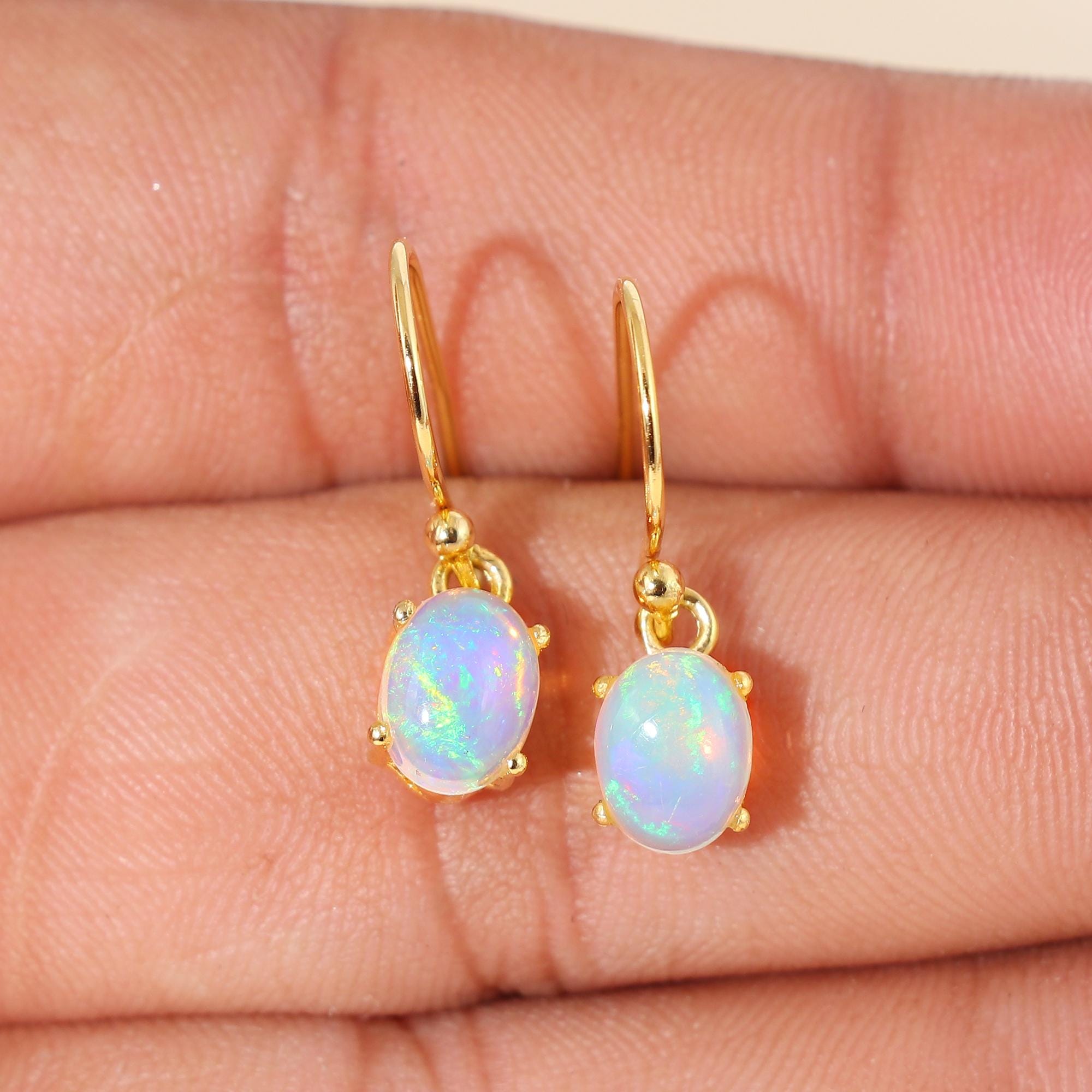 Ethiopian Opal 925 Sterling Silver Earrings: October Birthstone Jewelry 6*8mm Opal