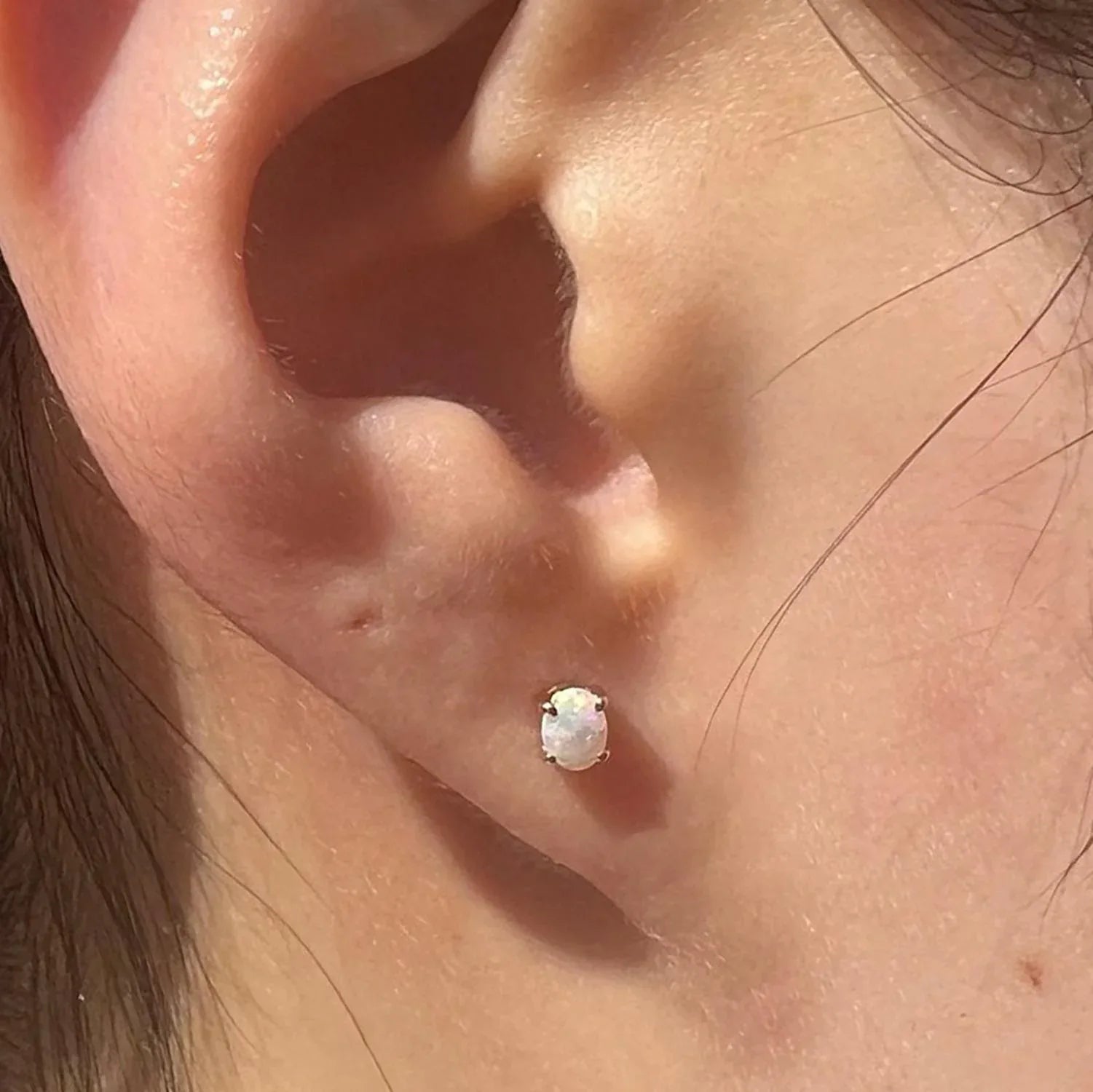 Ethiopian Opal Stud Earrings: Sterling Silver Cabochon, October Birthstone - Himalya Quartz