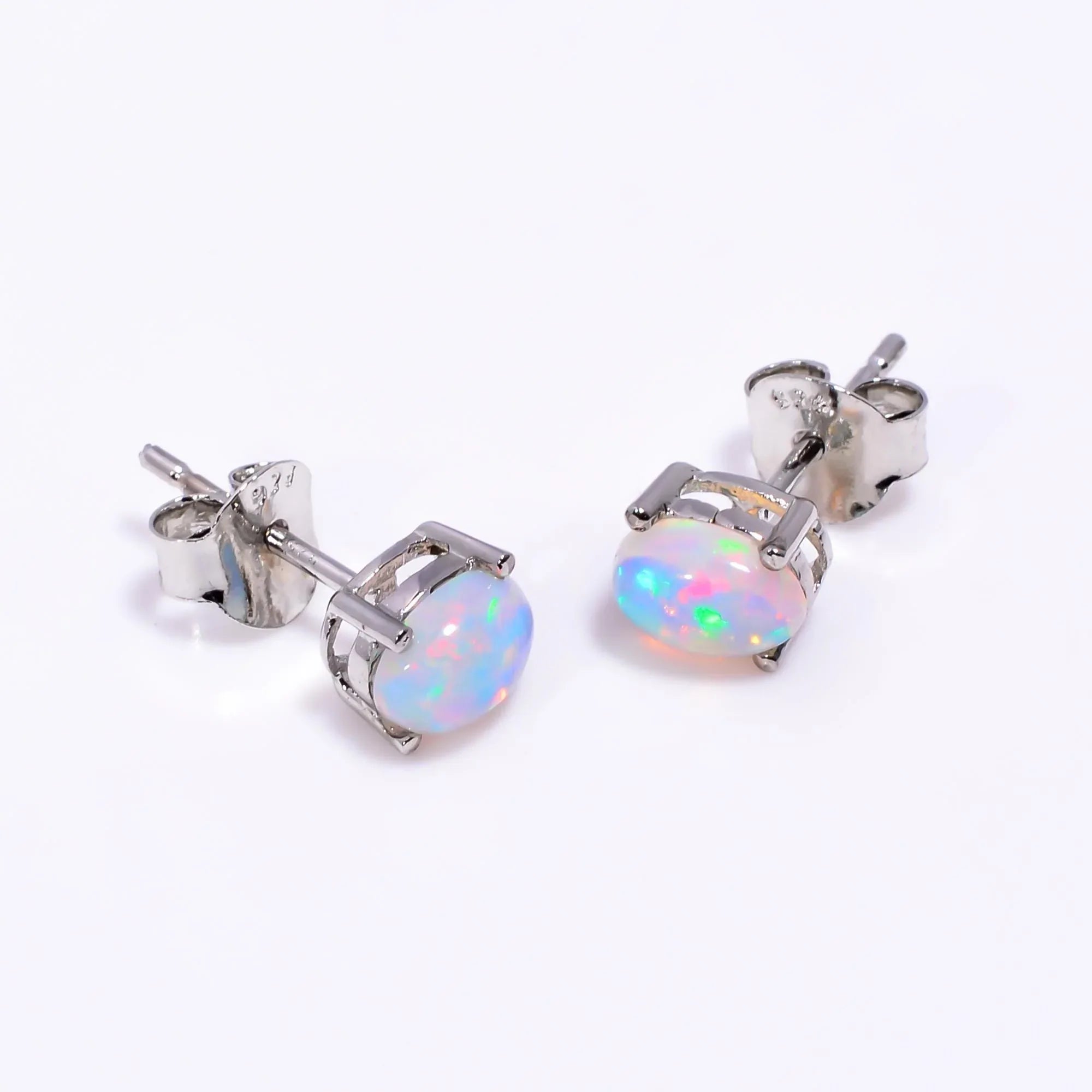Ethiopian Opal Stud Earrings: 925 Sterling Silver, Handmade Jewelry - Himalya Quartz