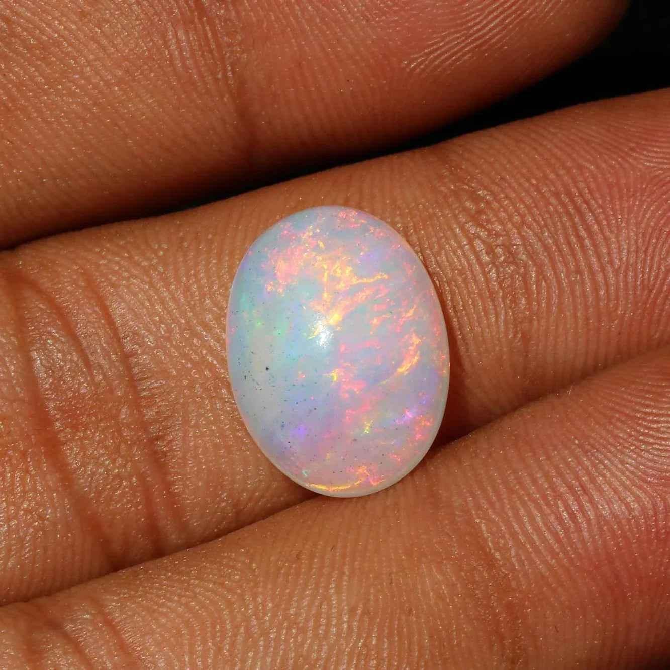 Welo Ethiopian Fire Opal Cabochon - 1.67 Cts Rainbow Gemstone (13x8 mm) for Jewelry Loose Gemstones